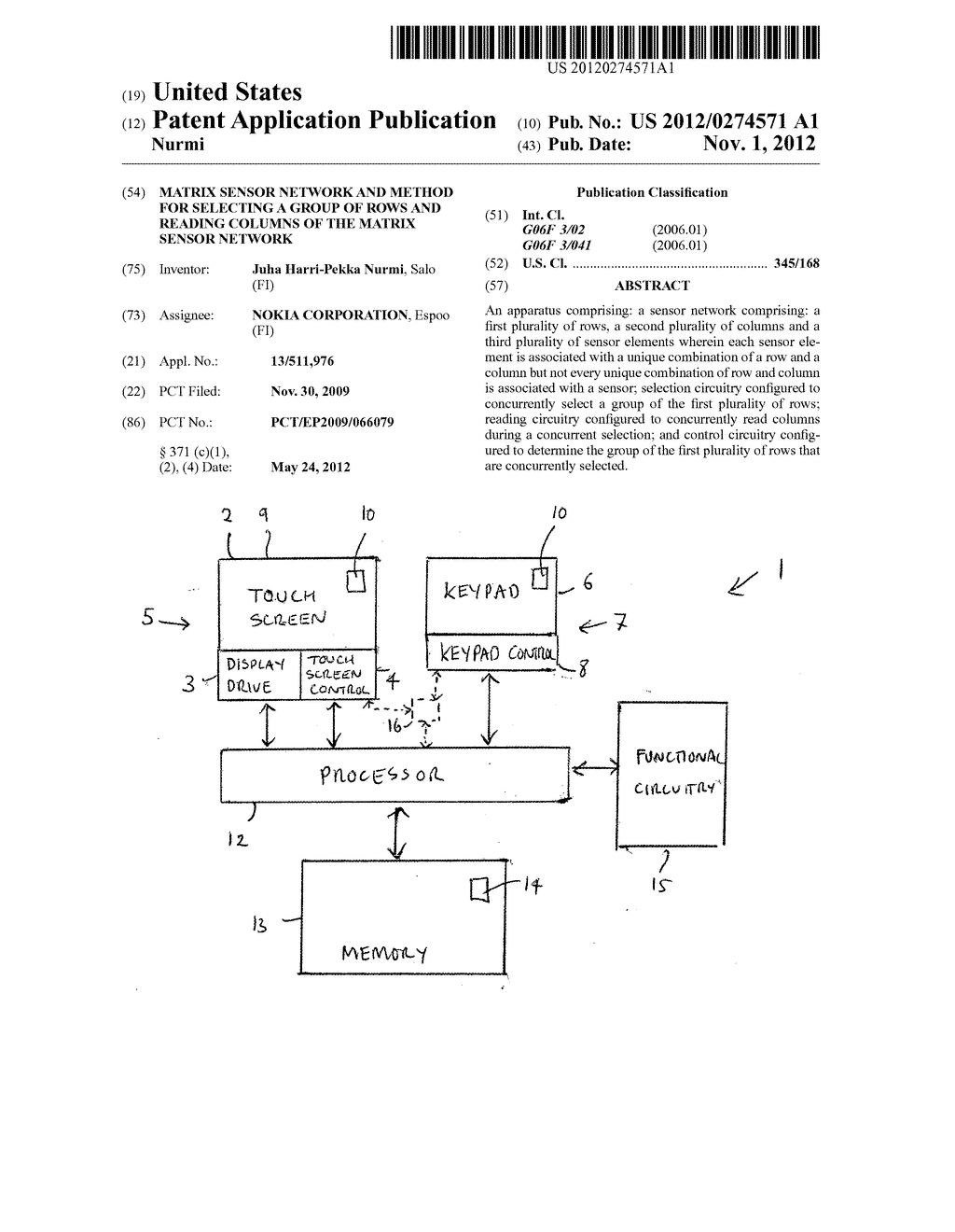 Matrix Sensor Network and Method for Selecting a Group of Rows and Reading     Columns of the Matrix Sensor Network - diagram, schematic, and image 01