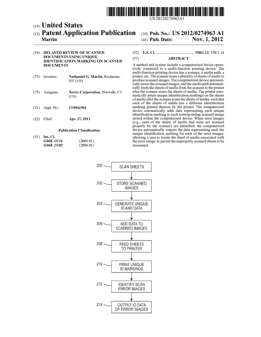 DELAYED REVIEW OF SCANNED DOCUMENTS USING UNIQUE IDENTIFICATION MARKING ON     SCANNED DOCUMENTS - diagram, schematic, and image 01