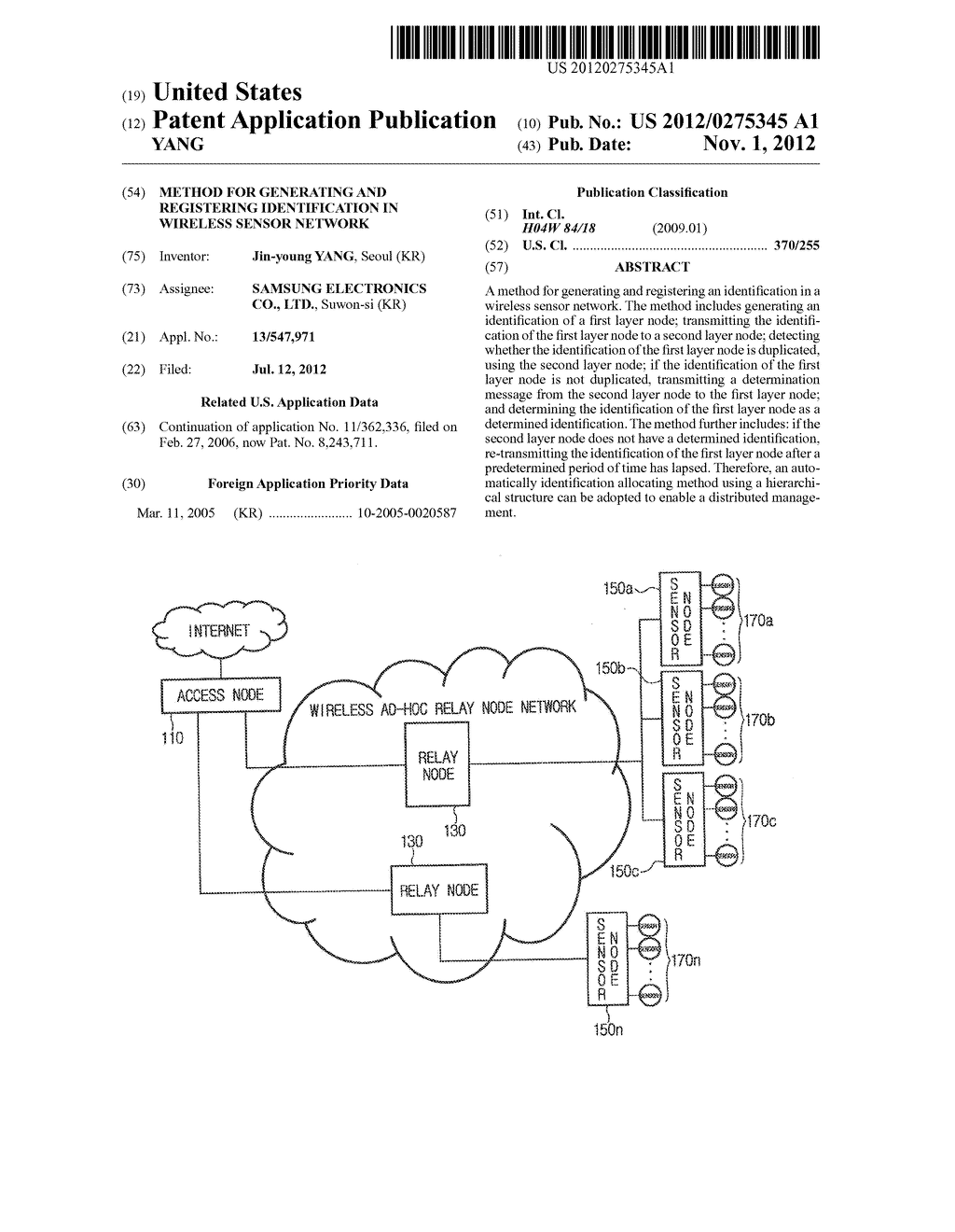 METHOD FOR GENERATING AND REGISTERING IDENTIFICATION IN WIRELESS SENSOR     NETWORK - diagram, schematic, and image 01