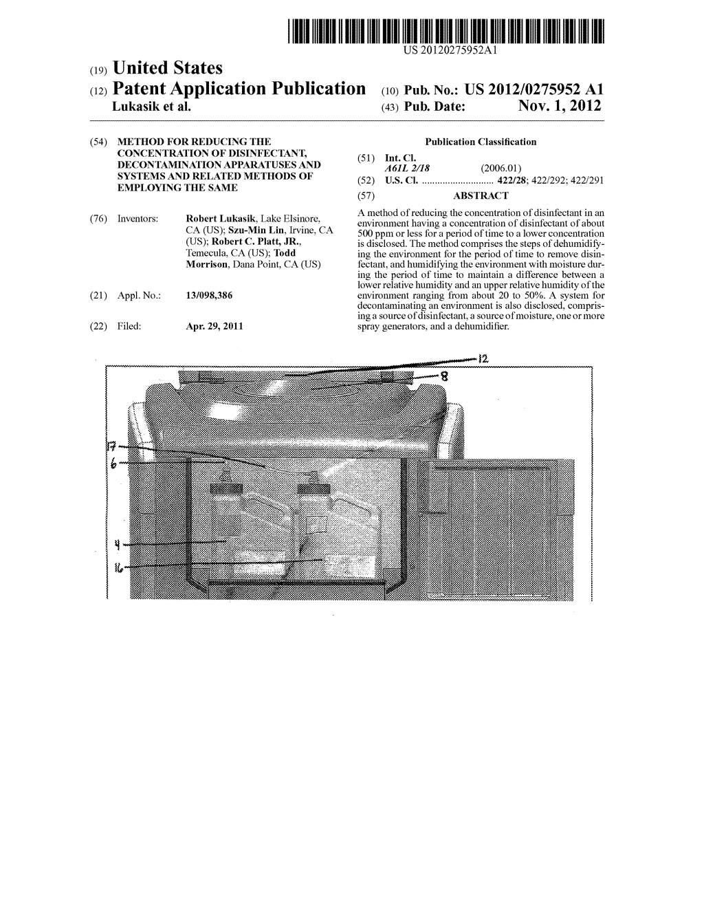 Method for Reducing the Concentration of Disinfectant, Decontamination     Apparatuses and Systems and Related Methods of Employing the Same - diagram, schematic, and image 01