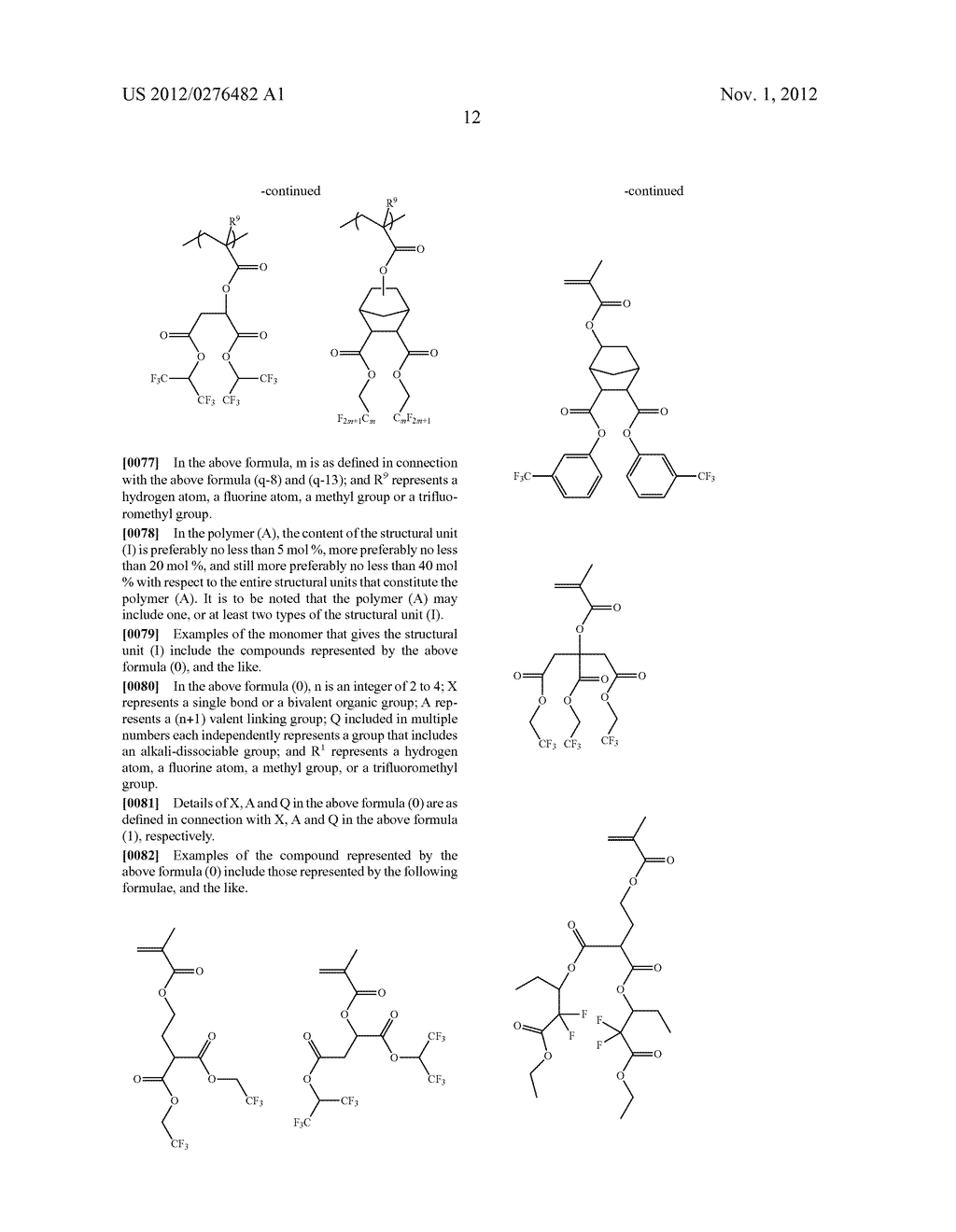 RADIATION SENSITIVE RESIN COMPOSITION, METHOD FOR FORMING A PATTERN,     POLYMER AND COMPOUND - diagram, schematic, and image 13