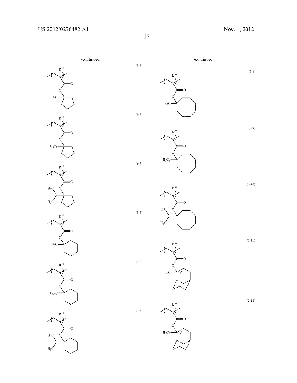 RADIATION SENSITIVE RESIN COMPOSITION, METHOD FOR FORMING A PATTERN,     POLYMER AND COMPOUND - diagram, schematic, and image 18