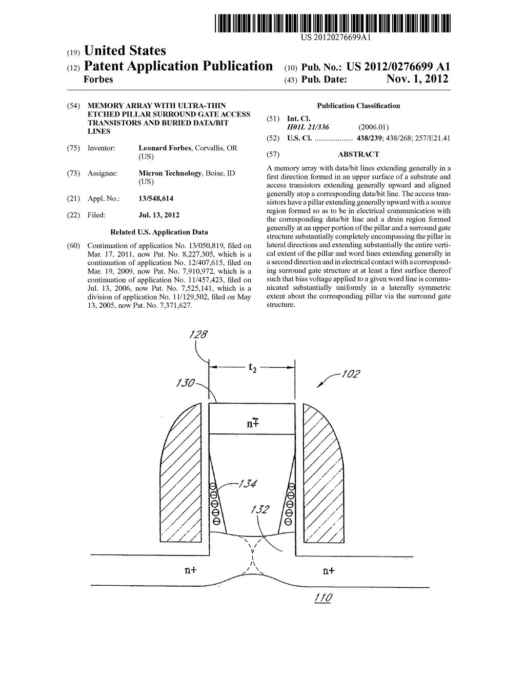 MEMORY ARRAY WITH ULTRA-THIN ETCHED PILLAR SURROUND GATE ACCESS     TRANSISTORS AND BURIED DATA/BIT LINES - diagram, schematic, and image 01