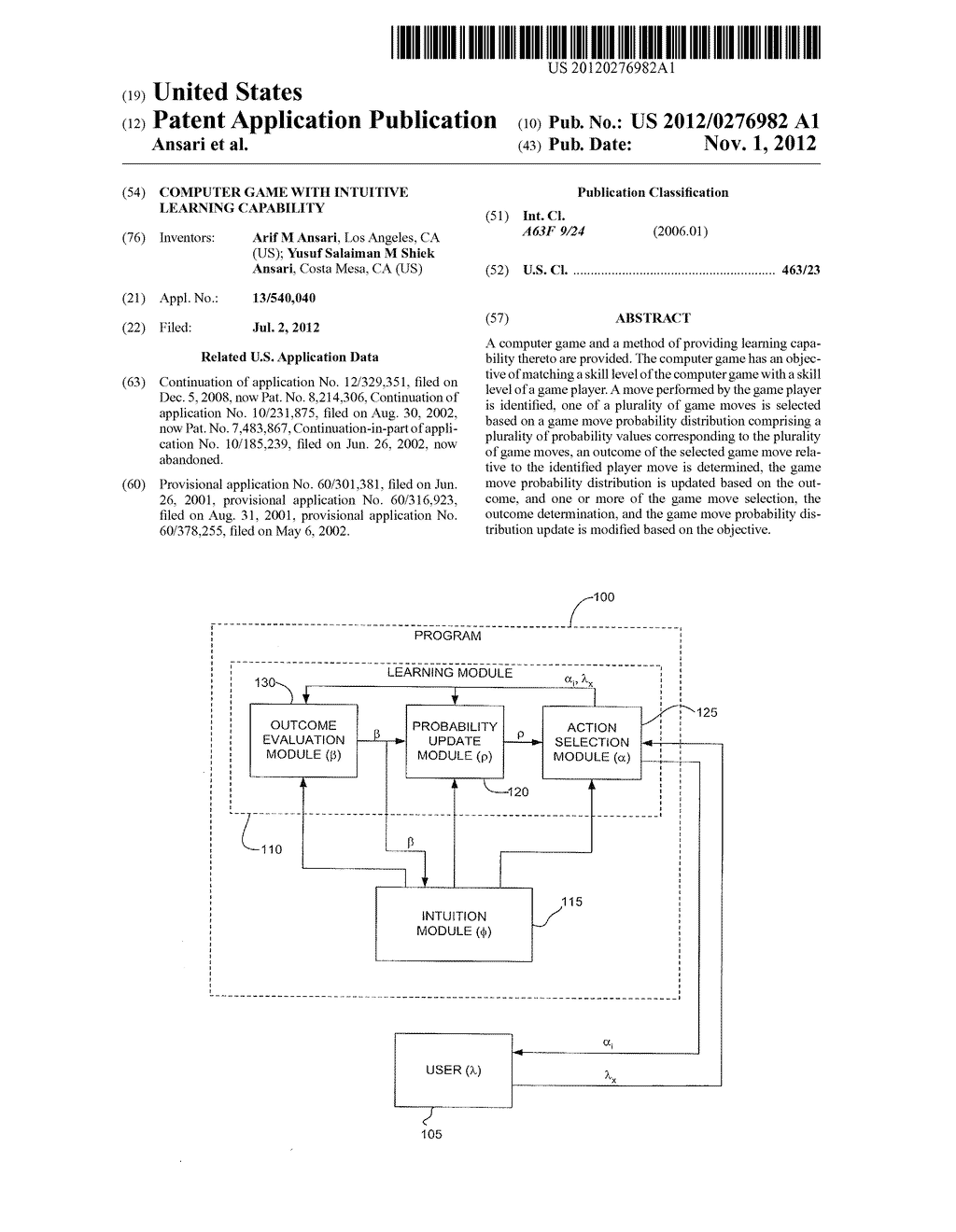 COMPUTER GAME WITH INTUITIVE LEARNING CAPABILITY - diagram, schematic, and image 01