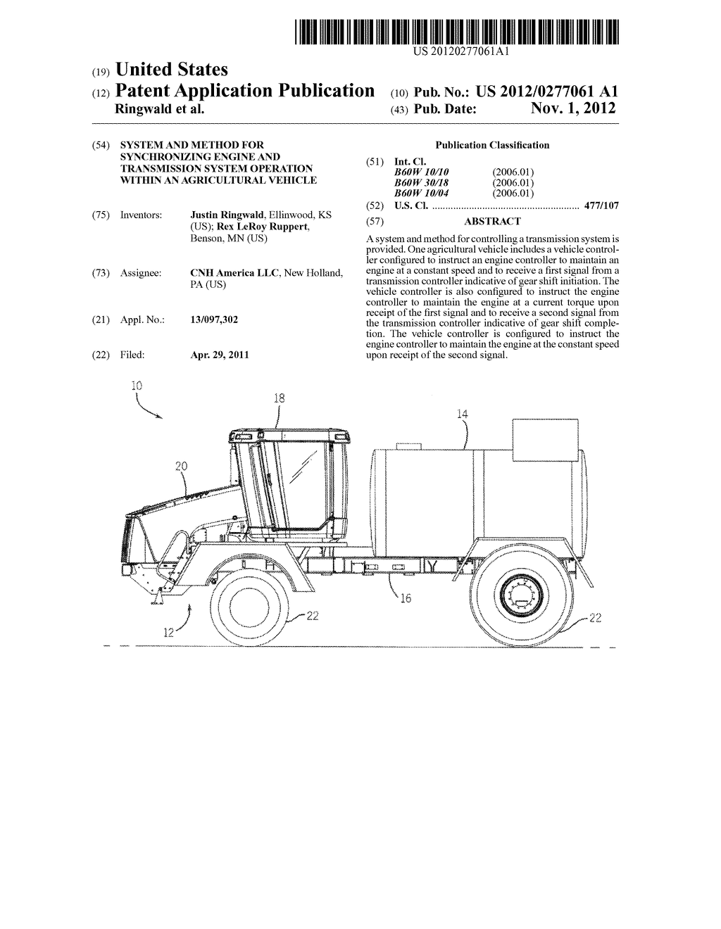 SYSTEM AND METHOD FOR SYNCHRONIZING ENGINE AND TRANSMISSION SYSTEM     OPERATION WITHIN AN AGRICULTURAL VEHICLE - diagram, schematic, and image 01