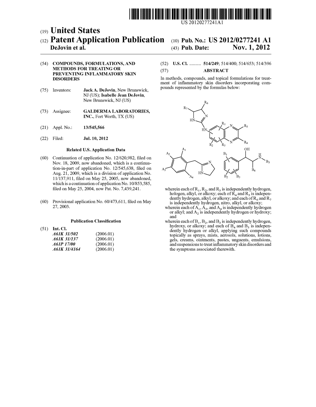 Compounds, Formulations, and Methods for Treating or Preventing     Inflammatory Skin Disorders - diagram, schematic, and image 01