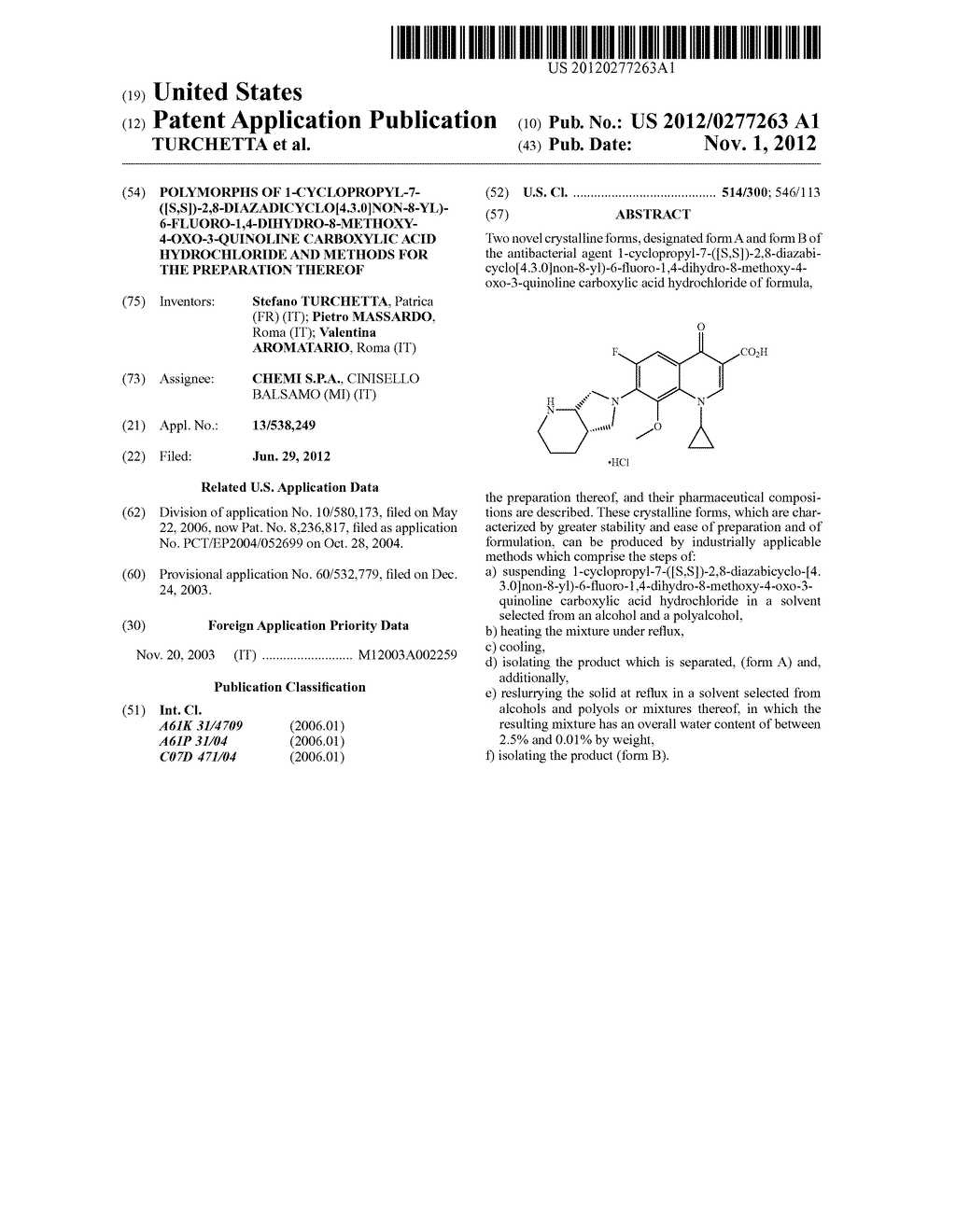 POLYMORPHS OF     1-CYCLOPROPYL-7-([S,S])-2,8-DIAZADICYCLO[4.3.0]NON-8-YL)-6-FLUORO-1,4-DIH-    YDRO -8-METHOXY-4-OXO-3-QUINOLINE CARBOXYLIC ACID HYDROCHLORIDE AND     METHODS FOR THE PREPARATION THEREOF - diagram, schematic, and image 01