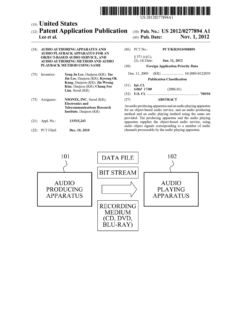 AUDIO AUTHORING APPARATUS AND AUDIO PLAYBACK APPARATUS FOR AN OBJECT-BASED     AUDIO SERVICE, AND AUDIO AUTHORING METHOD AND AUDIO PLAYBACK METHOD USING     SAME - diagram, schematic, and image 01