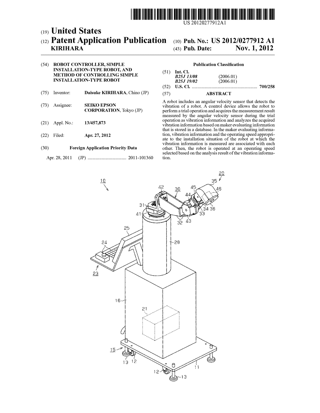 ROBOT CONTROLLER, SIMPLE INSTALLATION-TYPE ROBOT, AND METHOD OF     CONTROLLING SIMPLE INSTALLATION-TYPE ROBOT - diagram, schematic, and image 01