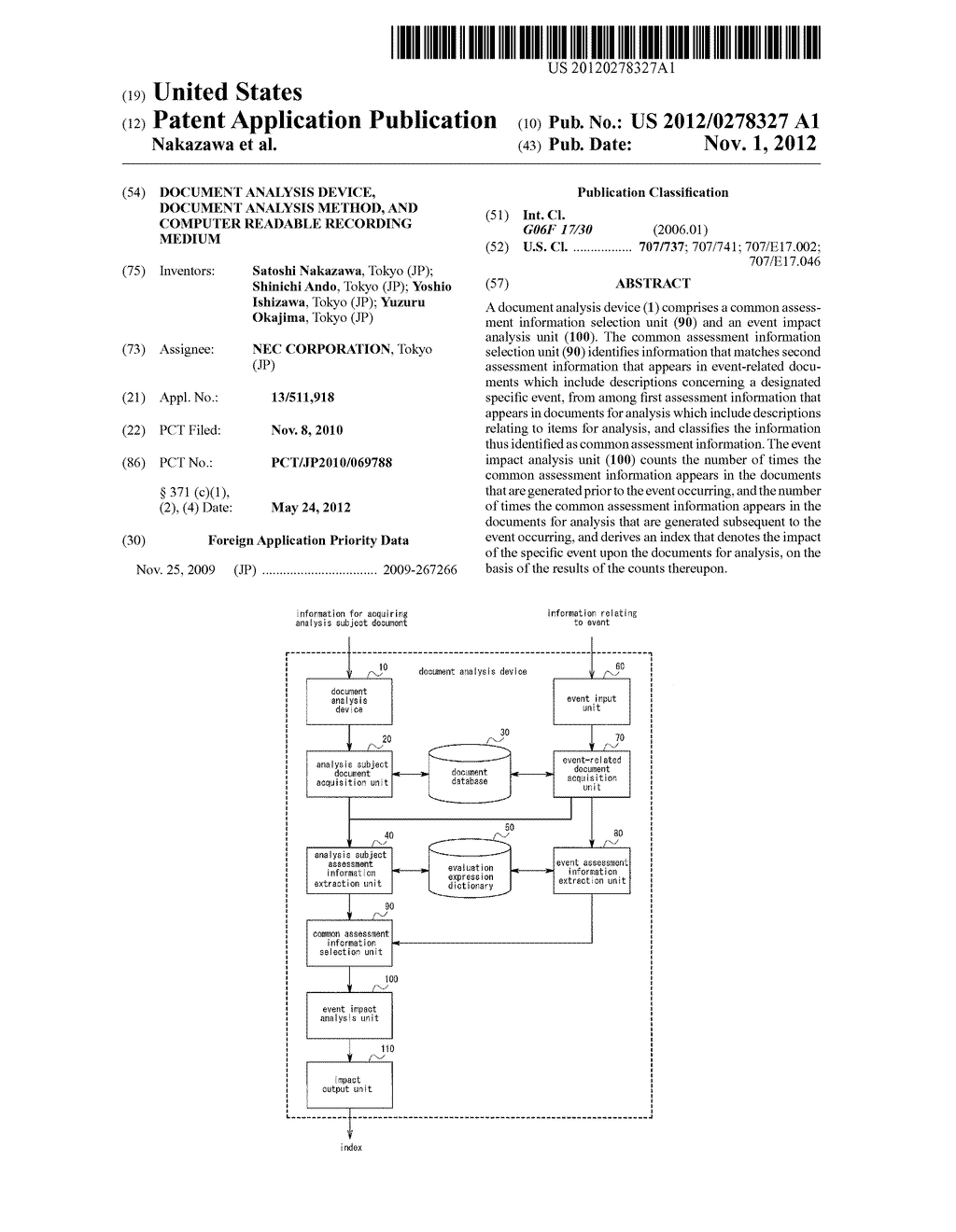 DOCUMENT ANALYSIS DEVICE, DOCUMENT ANALYSIS METHOD, AND COMPUTER READABLE     RECORDING MEDIUM - diagram, schematic, and image 01