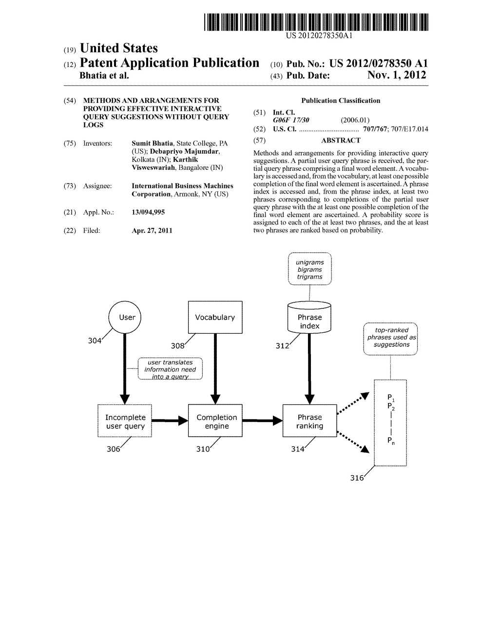 METHODS AND ARRANGEMENTS FOR PROVIDING EFFECTIVE INTERACTIVE QUERY     SUGGESTIONS WITHOUT QUERY LOGS - diagram, schematic, and image 01