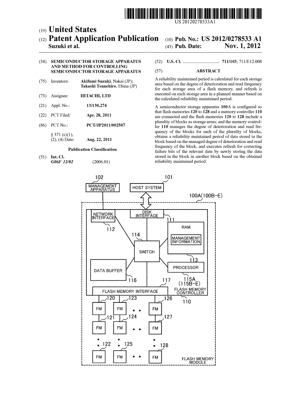 SEMICONDUCTOR STORAGE APPARATUS AND METHOD FOR CONTROLLING SEMICONDUCTOR     STORAGE APPARATUS - diagram, schematic, and image 01