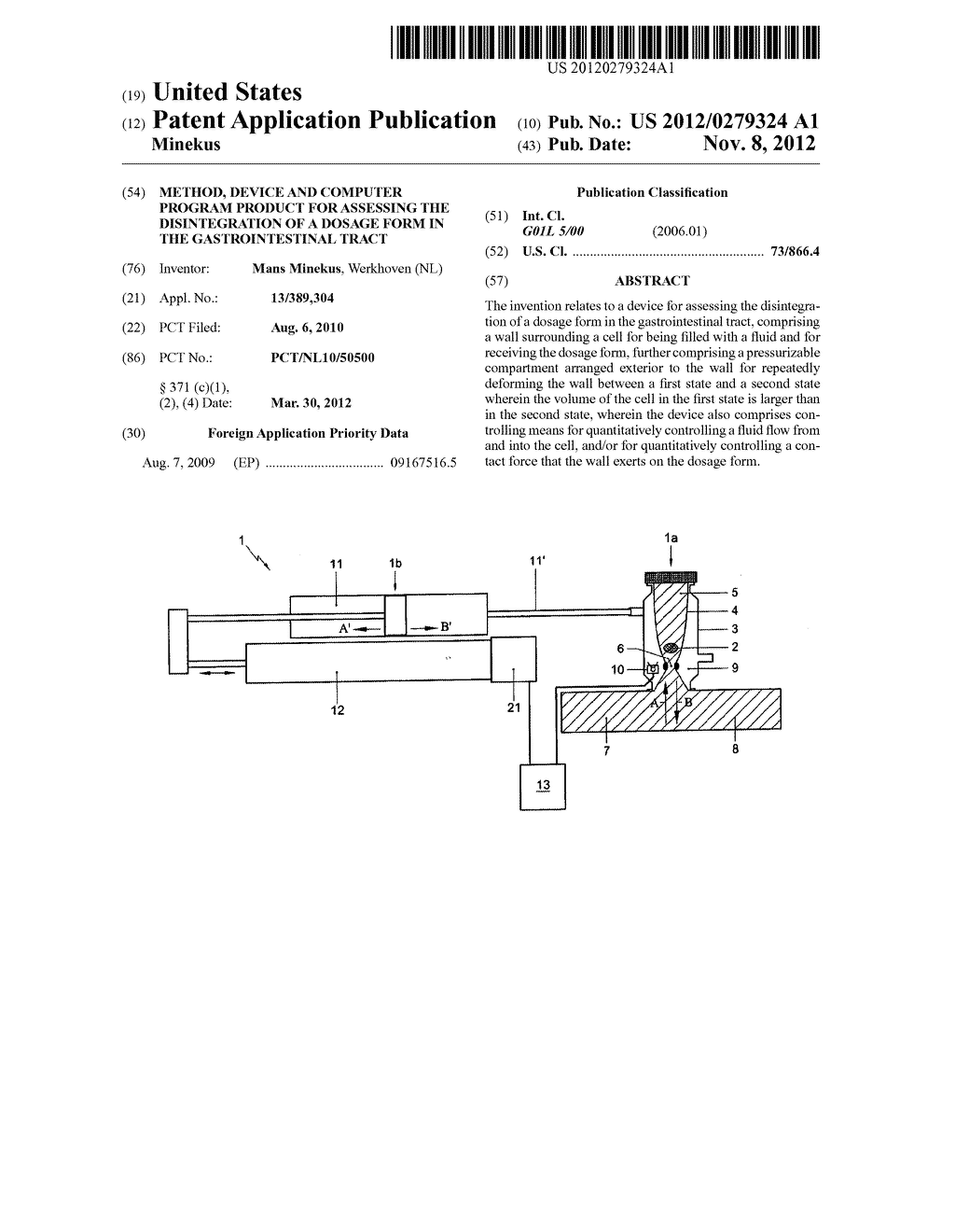 METHOD, DEVICE AND COMPUTER PROGRAM PRODUCT FOR ASSESSING THE     DISINTEGRATION OF A DOSAGE FORM IN THE GASTROINTESTINAL TRACT - diagram, schematic, and image 01