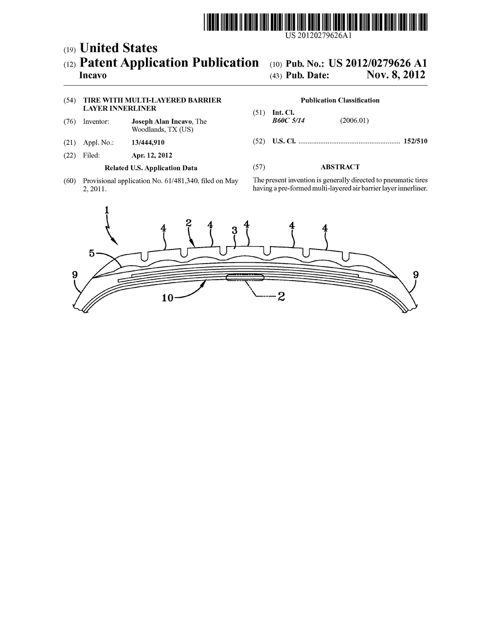 TIRE WITH MULTI-LAYERED BARRIER LAYER INNERLINER - diagram, schematic, and image 01