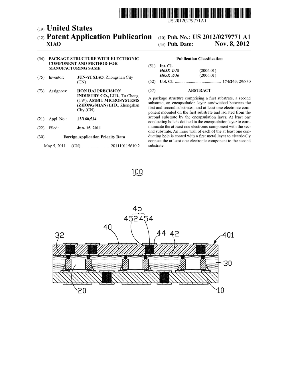 PACKAGE STRUCTURE WITH ELECTRONIC COMPONENT AND METHOD FOR MANUFACTURING     SAME - diagram, schematic, and image 01