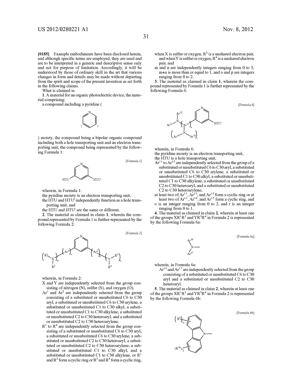 MATERIAL FOR ORGANIC PHOTOELECTRIC DEVICE INCLUDING ELECTRON TRANSPORTING     UNIT AND HOLE TRANSPORTING UNIT, AND ORGANIC PHOTOELECTRIC DEVICE     INCLUDING THE SAME - diagram, schematic, and image 35