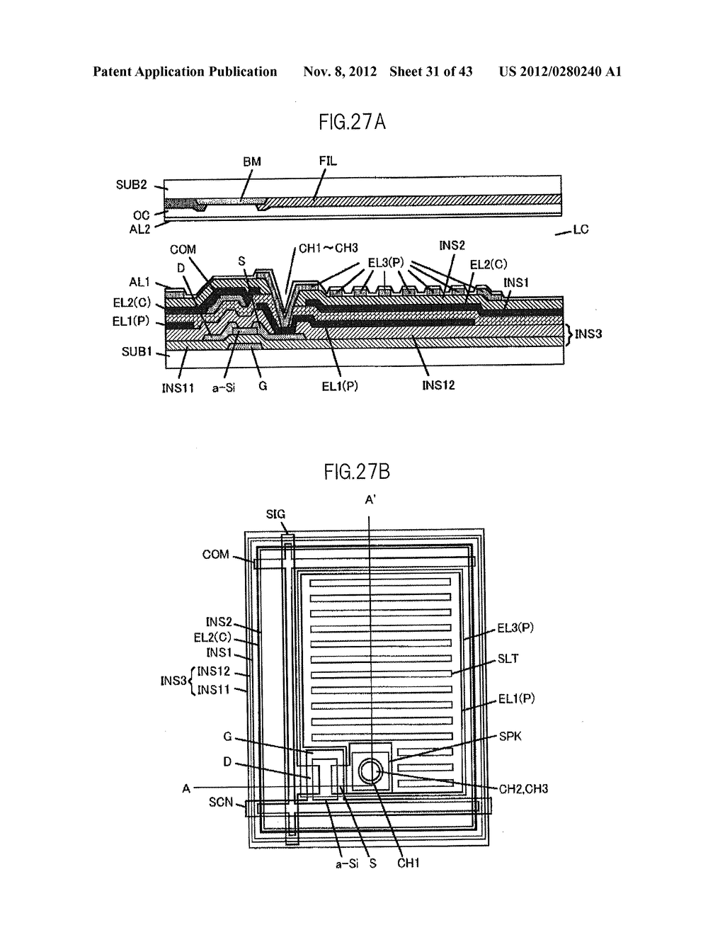 LIQUID CRYSTAL DISPLAY DEVICE HAVING FIRST, SECOND, AND THIRD TRANSPARENT     ELECTRODES WHEREIN A SECOND REGION OF THE SECOND ELECTRODE PROTRUDES FROM     A FIRST REGION - diagram, schematic, and image 32