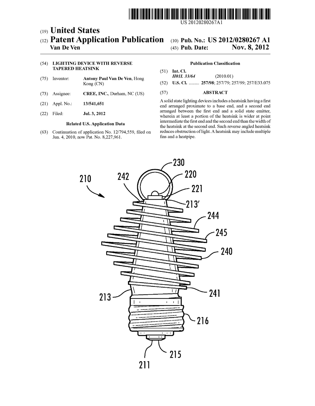 LIGHTING DEVICE WITH REVERSE TAPERED HEATSINK - diagram, schematic, and image 01