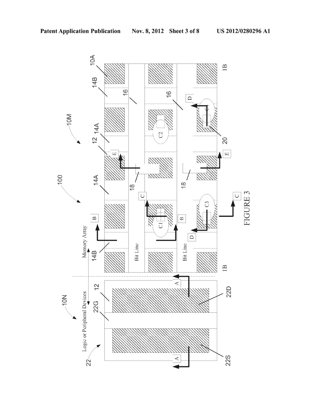 Semiconductor Device with DRAM Bit Lines Made From Same Material as Gate     Electrodes in Non-Memory Regions of the Device, and Methods of Making     Same - diagram, schematic, and image 04