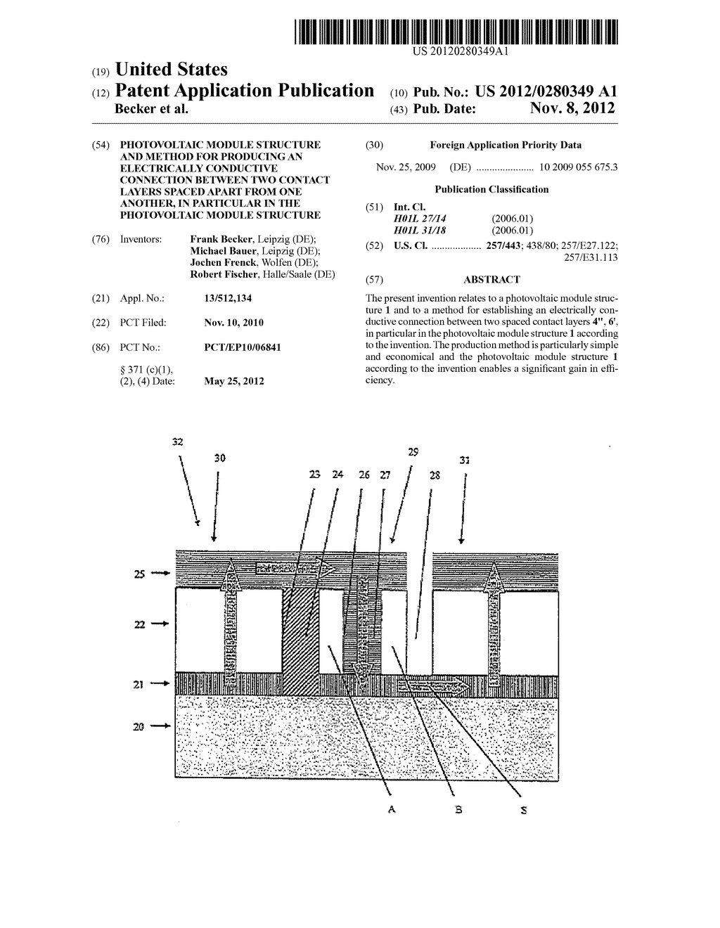 PHOTOVOLTAIC MODULE STRUCTURE AND METHOD FOR PRODUCING AN ELECTRICALLY     CONDUCTIVE CONNECTION BETWEEN TWO CONTACT LAYERS SPACED APART FROM ONE     ANOTHER, IN PARTICULAR IN THE PHOTOVOLTAIC MODULE STRUCTURE - diagram, schematic, and image 01