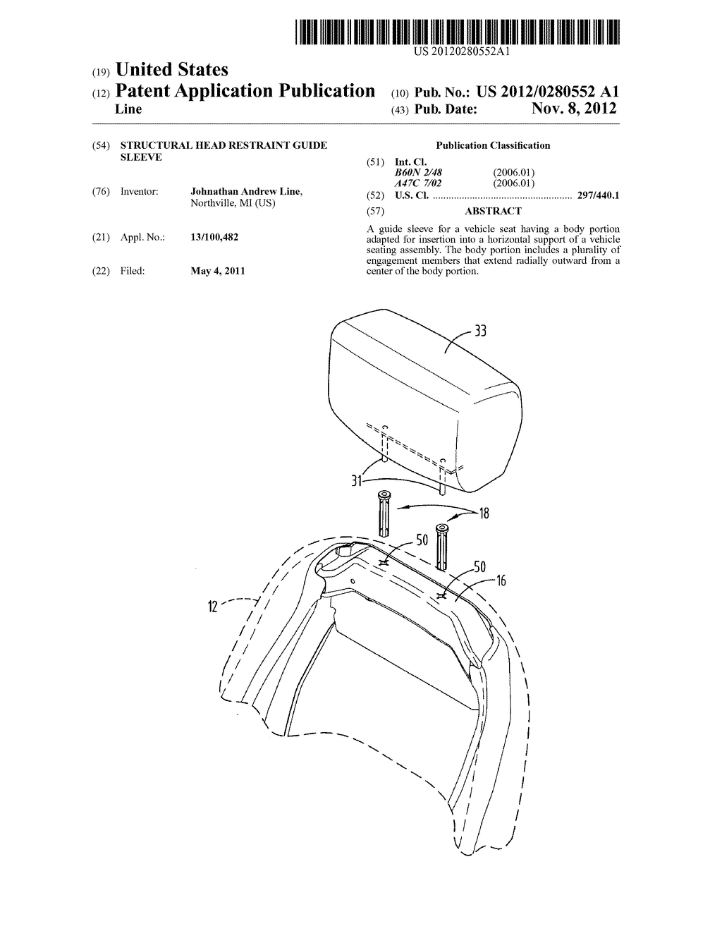STRUCTURAL HEAD RESTRAINT GUIDE SLEEVE - diagram, schematic, and image 01