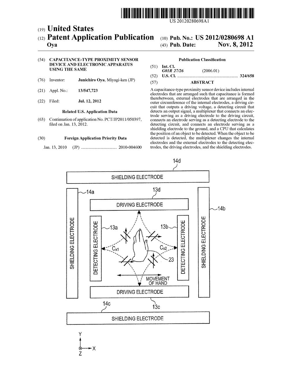 CAPACITANCE-TYPE PROXIMITY SENSOR DEVICE AND ELECTRONIC APPARATUS USING     THE SAME - diagram, schematic, and image 01