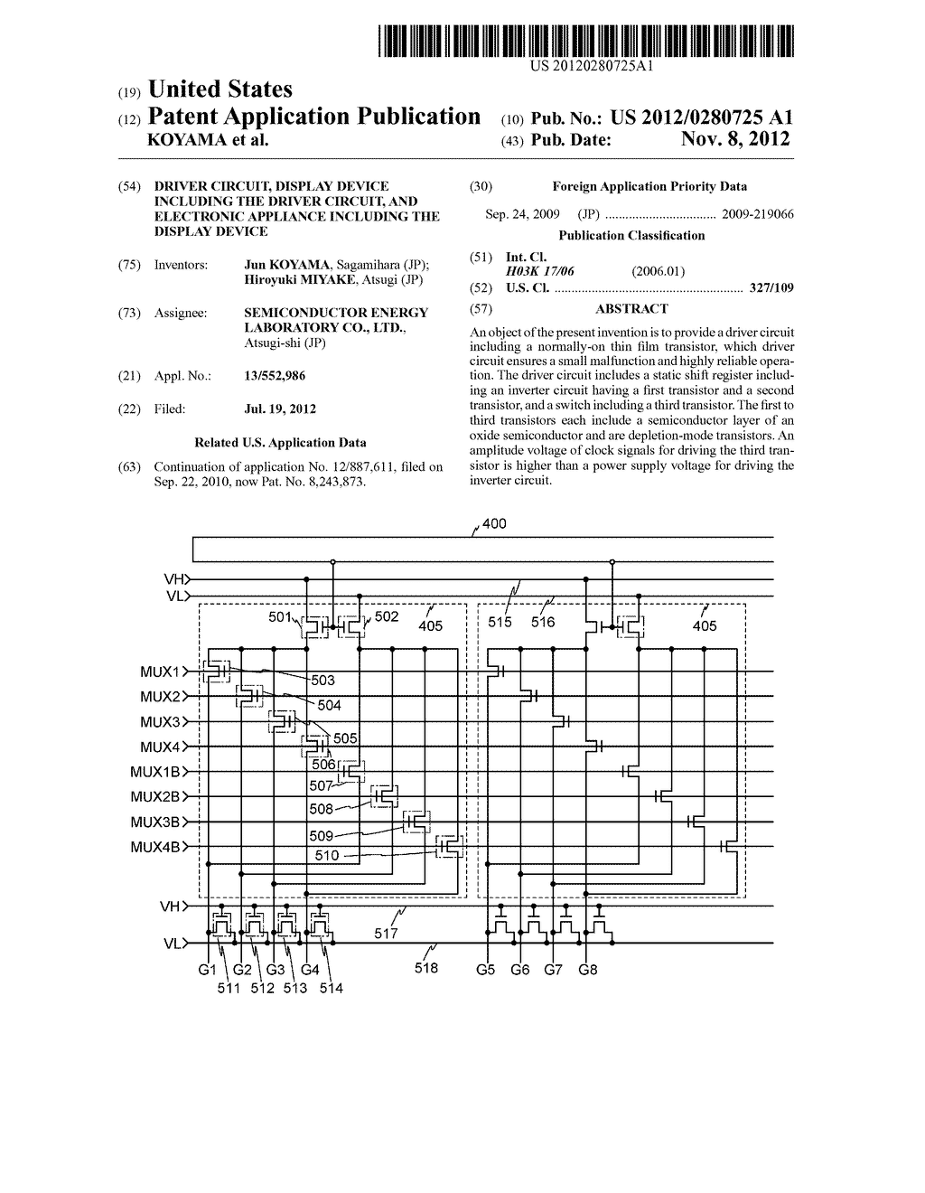 DRIVER CIRCUIT, DISPLAY DEVICE INCLUDING THE DRIVER CIRCUIT, AND     ELECTRONIC APPLIANCE INCLUDING THE DISPLAY DEVICE - diagram, schematic, and image 01