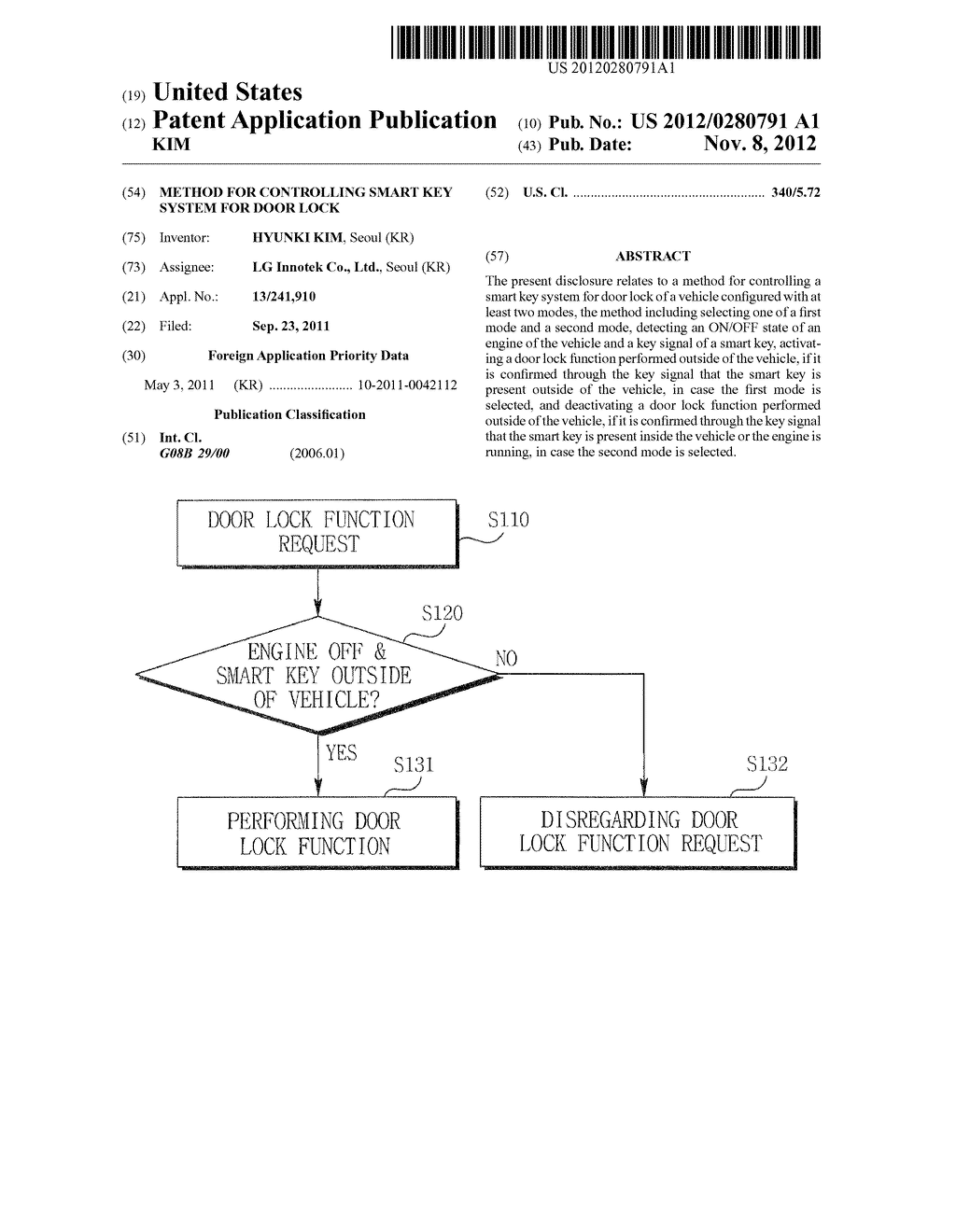 METHOD FOR CONTROLLING SMART KEY SYSTEM FOR DOOR LOCK - diagram, schematic, and image 01