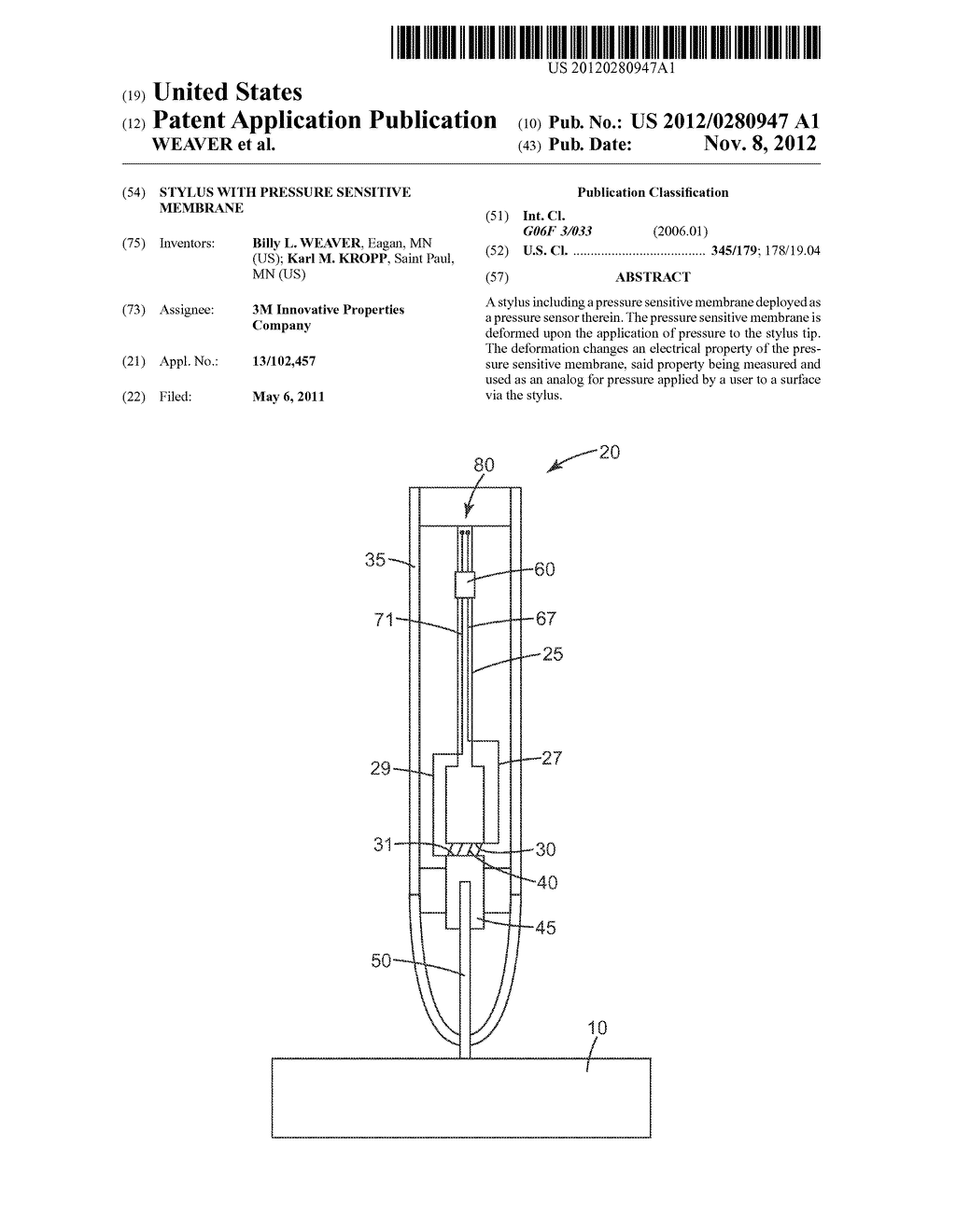 STYLUS WITH PRESSURE SENSITIVE MEMBRANE - diagram, schematic, and image 01