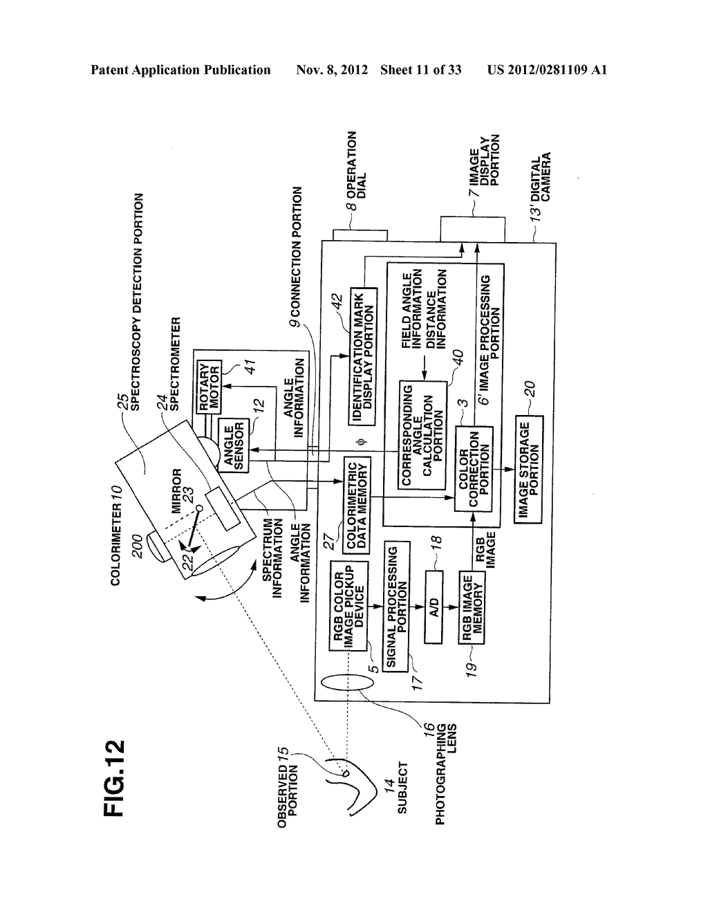 PHOTOGRAPHING SYSTEM FOR PERFORMING COLOR CORRECTION OF AN IMAGE OF A     SUBJECT USING SPECTROSCOPIC INFORMATION OF THE SUBJECT - diagram, schematic, and image 12