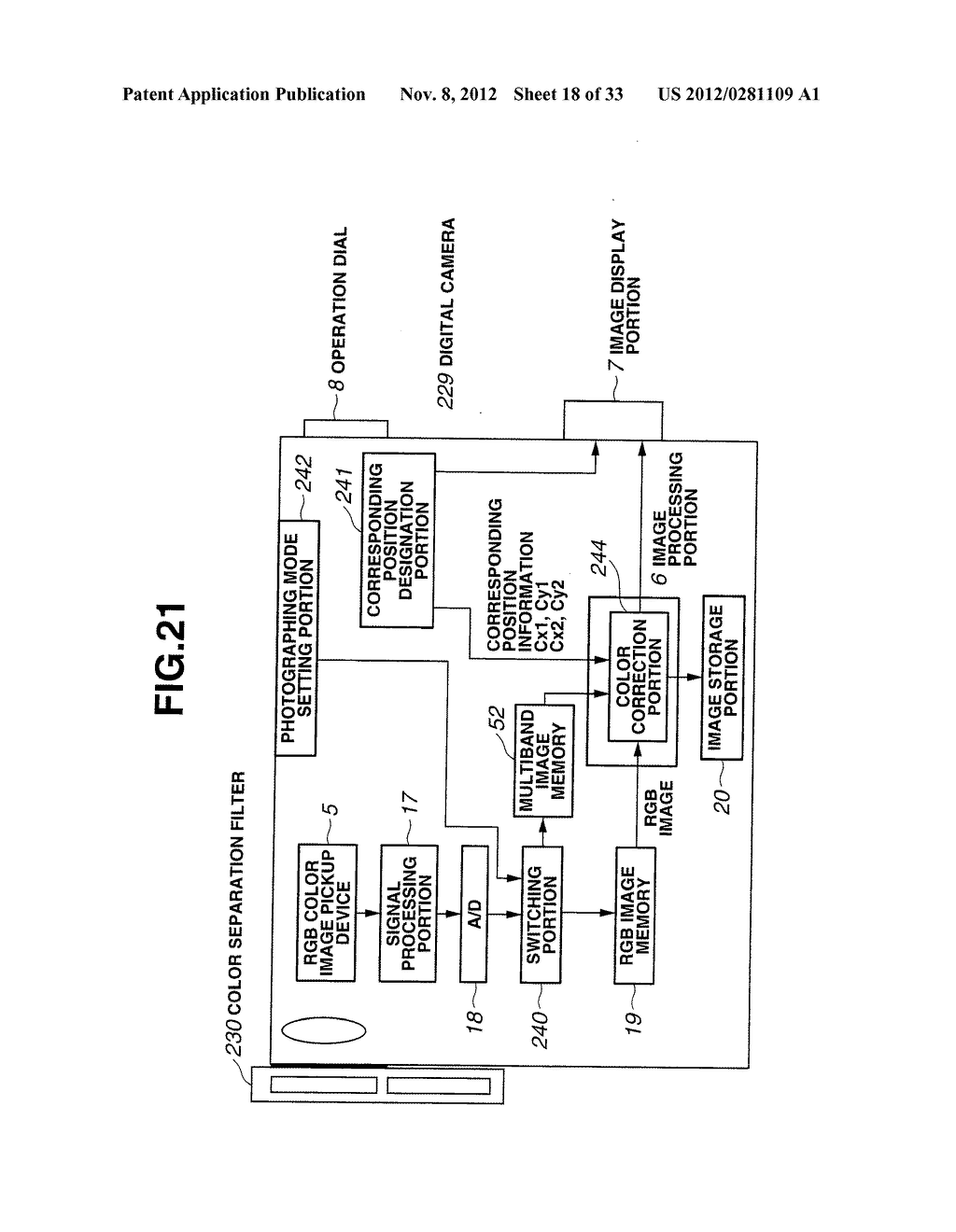 PHOTOGRAPHING SYSTEM FOR PERFORMING COLOR CORRECTION OF AN IMAGE OF A     SUBJECT USING SPECTROSCOPIC INFORMATION OF THE SUBJECT - diagram, schematic, and image 19