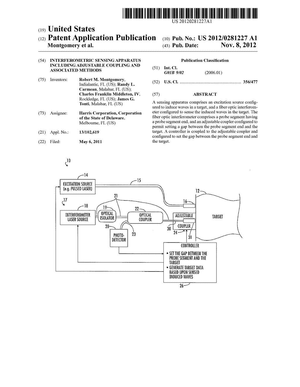 INTERFEROMETRIC SENSING APPARATUS INCLUDING ADJUSTABLE COUPLING AND     ASSOCIATED METHODS - diagram, schematic, and image 01