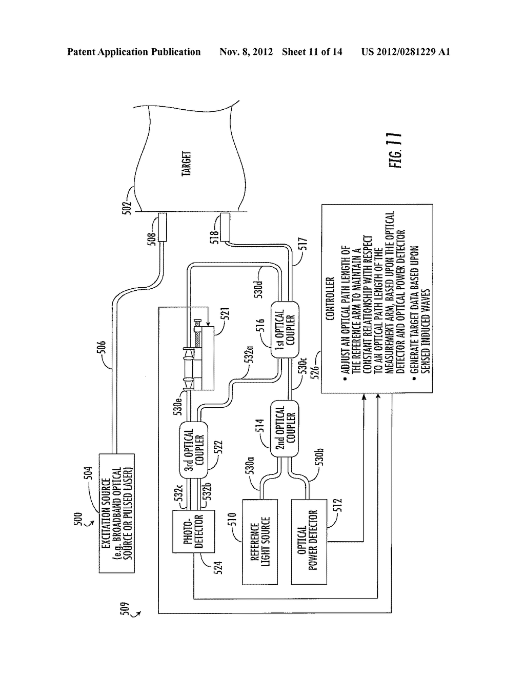 INTERFEROMETRIC MATERIAL SENSING APPARATUS INCLUDING ADJUSTABLE COUPLING     AND ASSOCIATED METHODS - diagram, schematic, and image 12