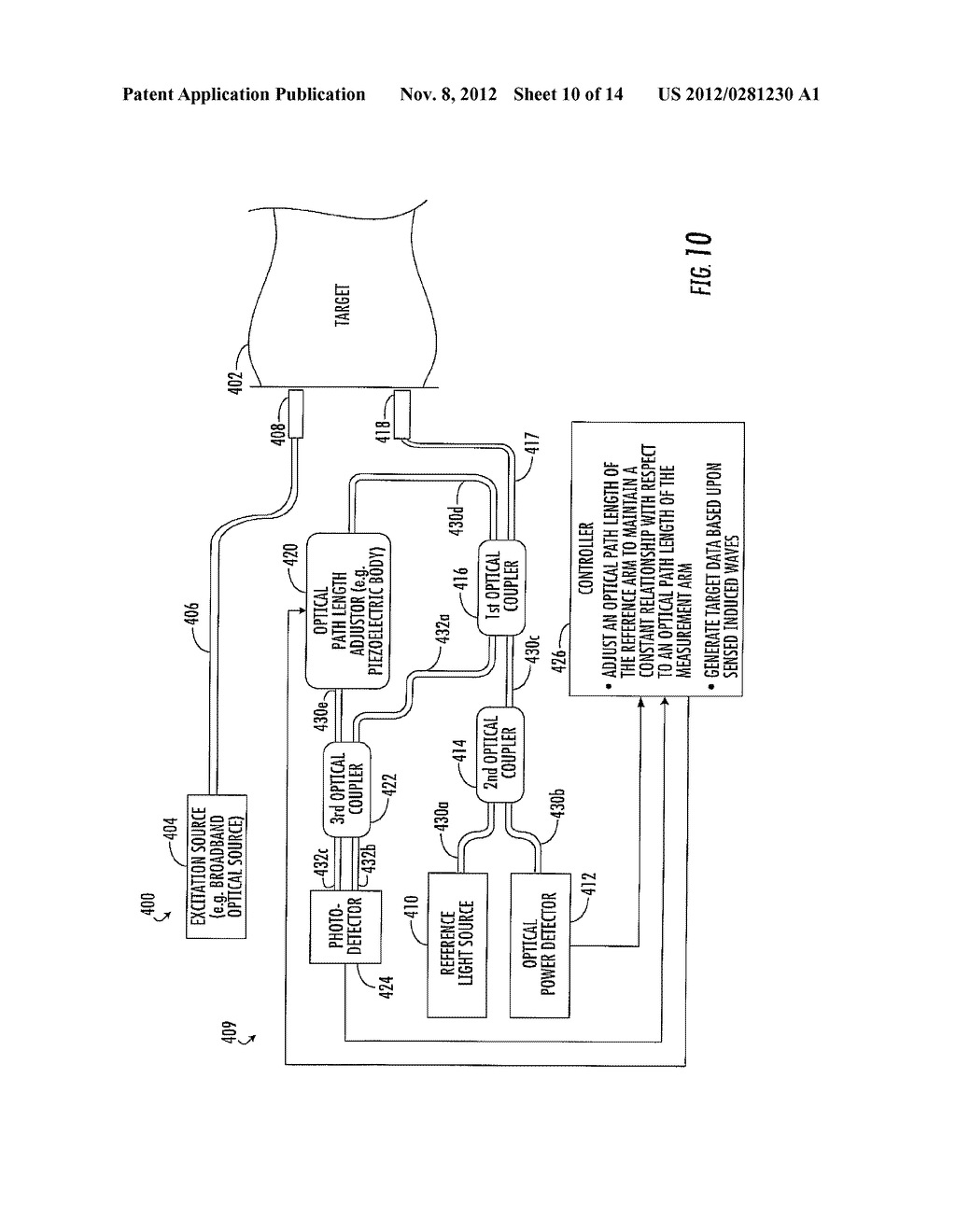 INTERFEROMETRIC SENSING APPARATUS INCLUDING ADJUSTABLE REFERENCE ARM AND     ASSOCIATED METHODS - diagram, schematic, and image 11