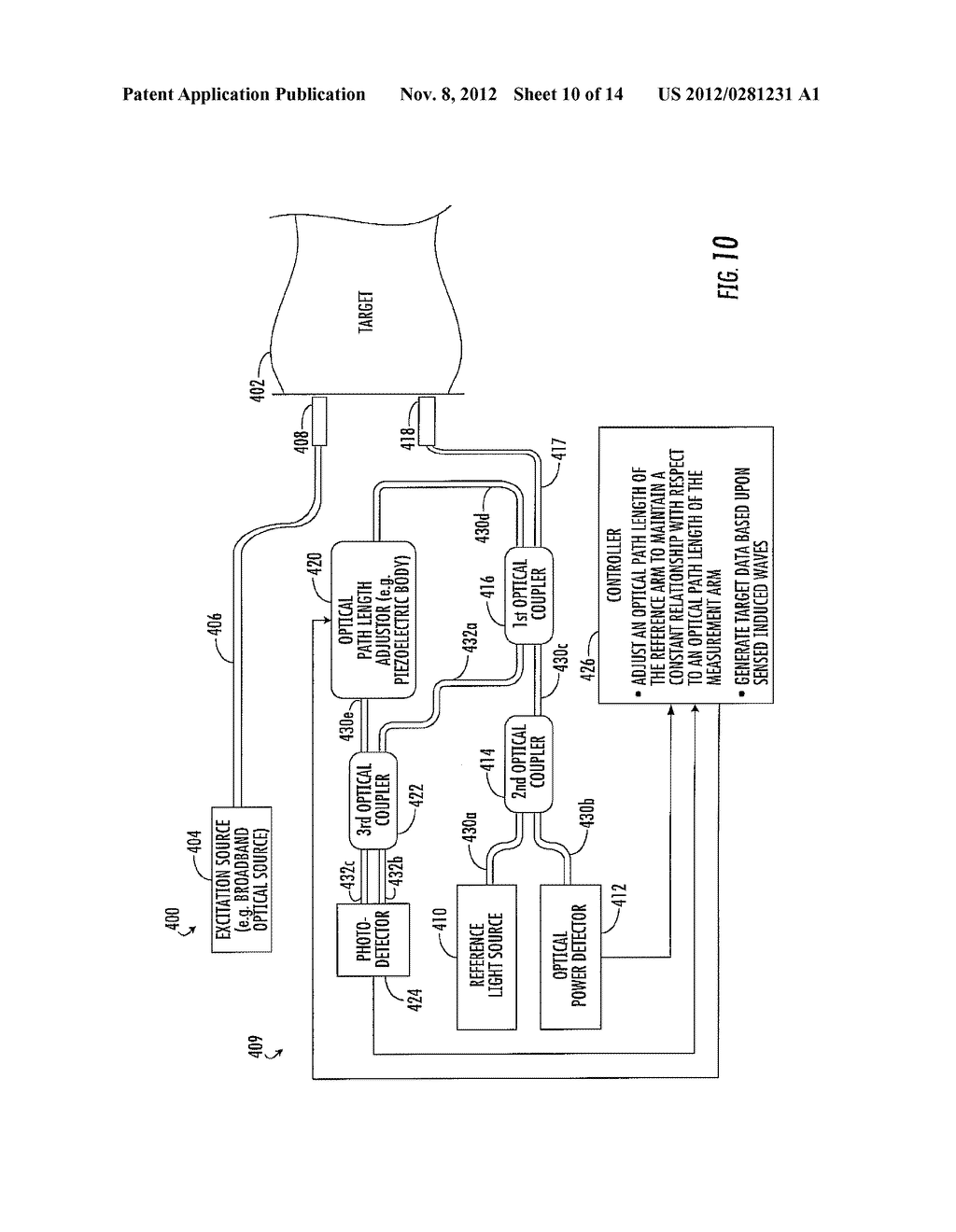 INTERFEROMETRIC BIOLOGICAL SENSING APPARATUS INCLUDING ADJUSTABLE     REFERENCE ARM AND ASSOCIATED METHODS - diagram, schematic, and image 11
