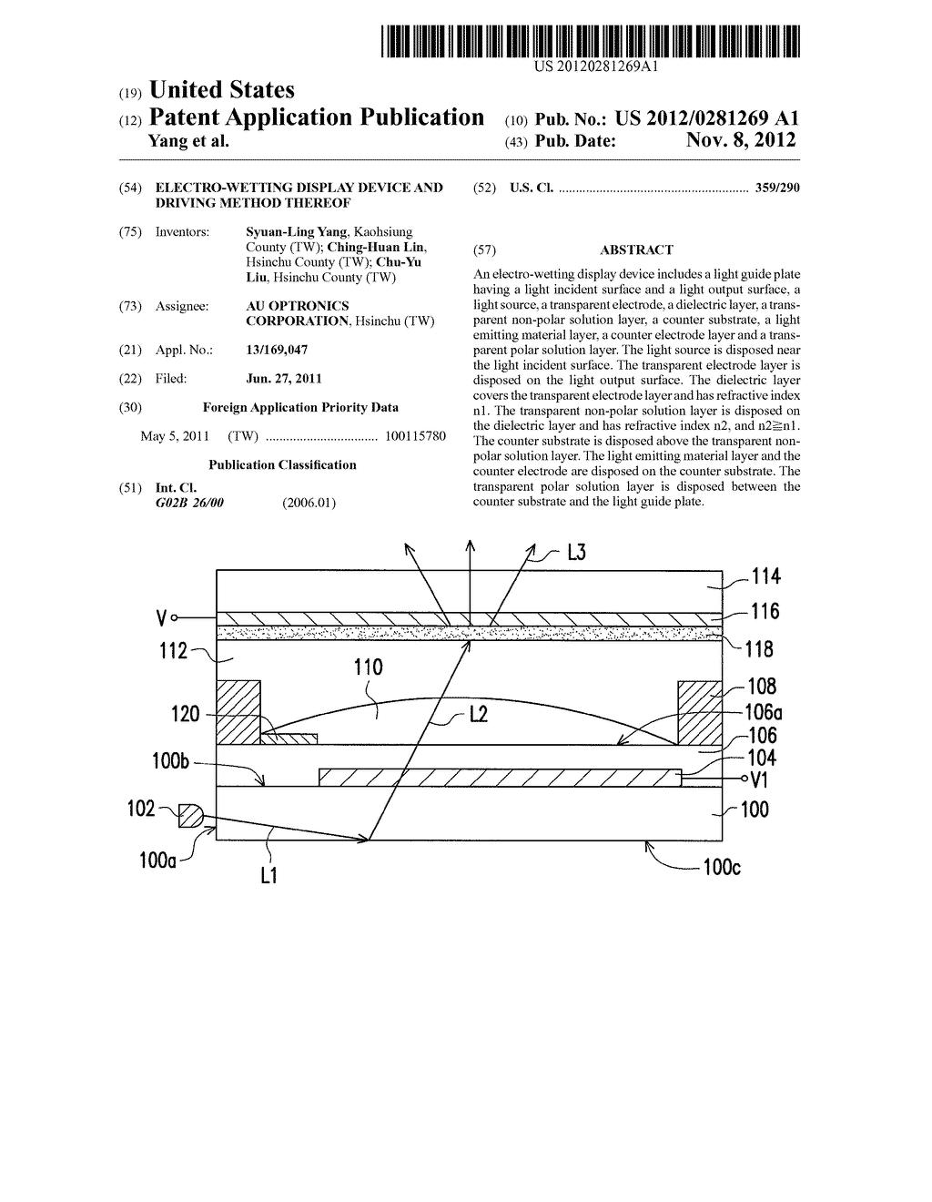 ELECTRO-WETTING DISPLAY DEVICE AND DRIVING METHOD THEREOF - diagram, schematic, and image 01