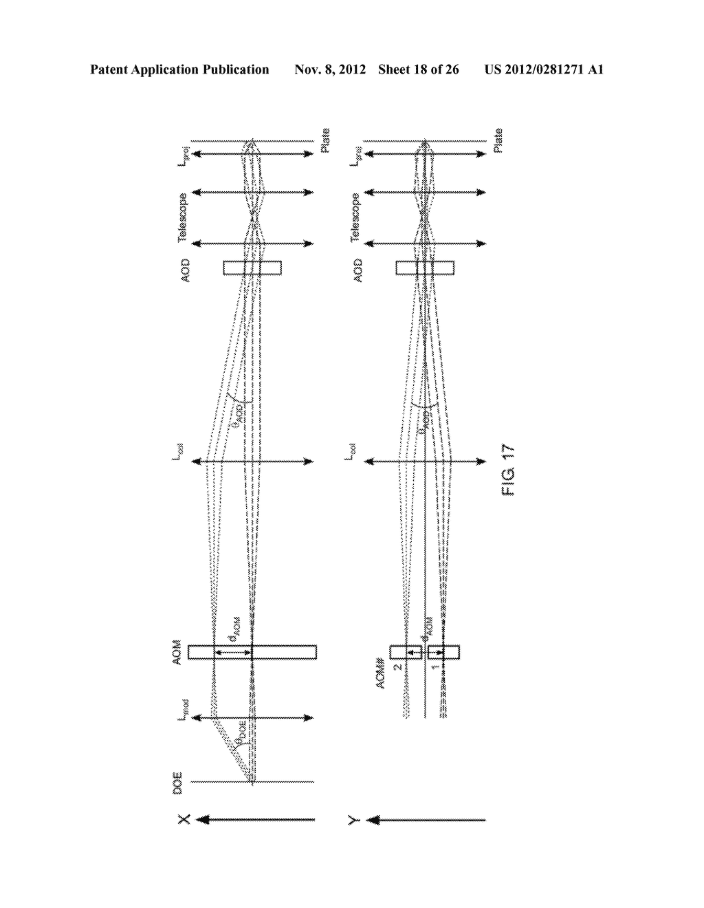 Method and Device Scanning a Two-Dimensional Brush Through an     Acousto-Optic Deflector (AOD) Having an Extended Field in a Scanning     Direction - diagram, schematic, and image 19