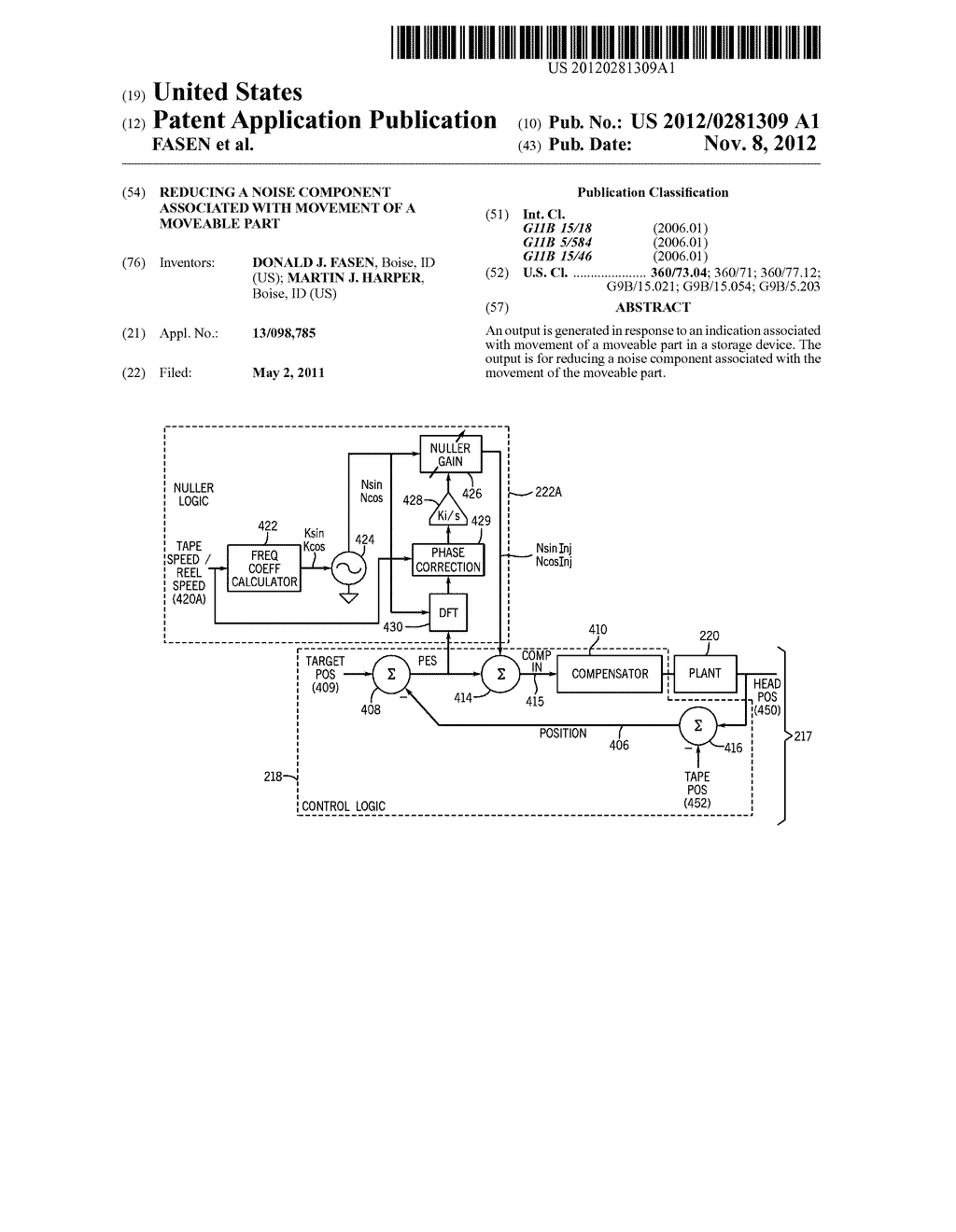 REDUCING A NOISE COMPONENT ASSOCIATED WITH MOVEMENT OF A MOVEABLE PART - diagram, schematic, and image 01