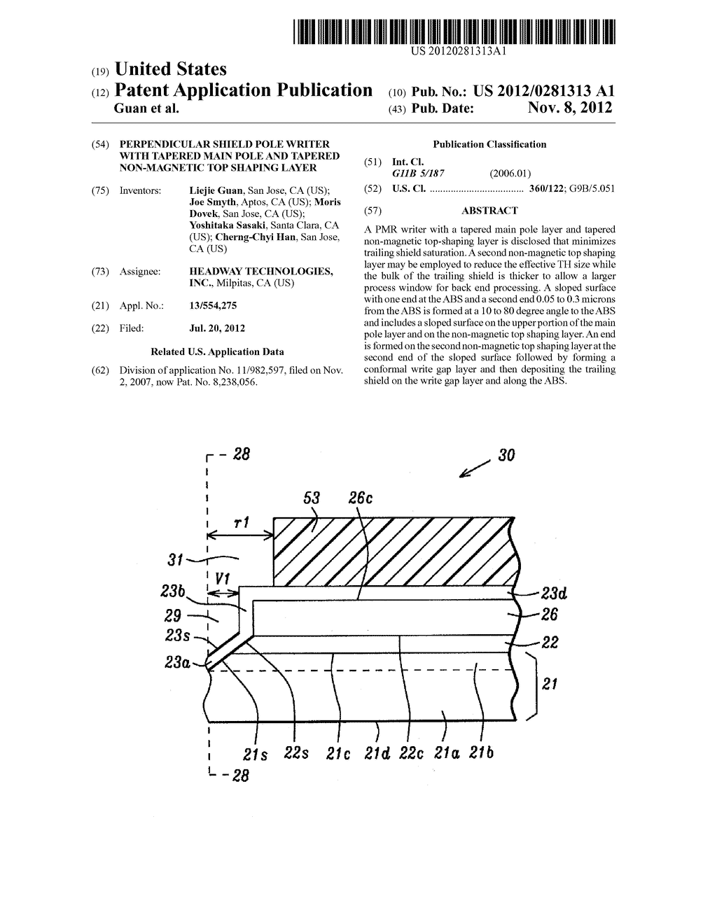 Perpendicular Shield Pole Writer with Tapered Main Pole and Tapered     Non-Magnetic Top Shaping Layer - diagram, schematic, and image 01