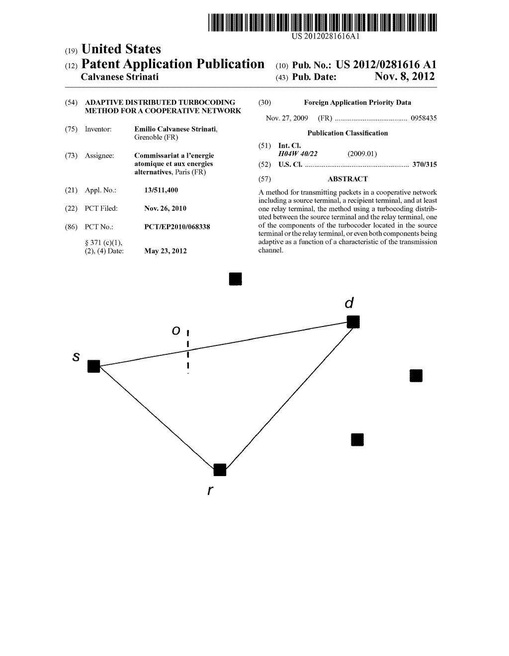 ADAPTIVE DISTRIBUTED TURBOCODING METHOD FOR A COOPERATIVE NETWORK - diagram, schematic, and image 01