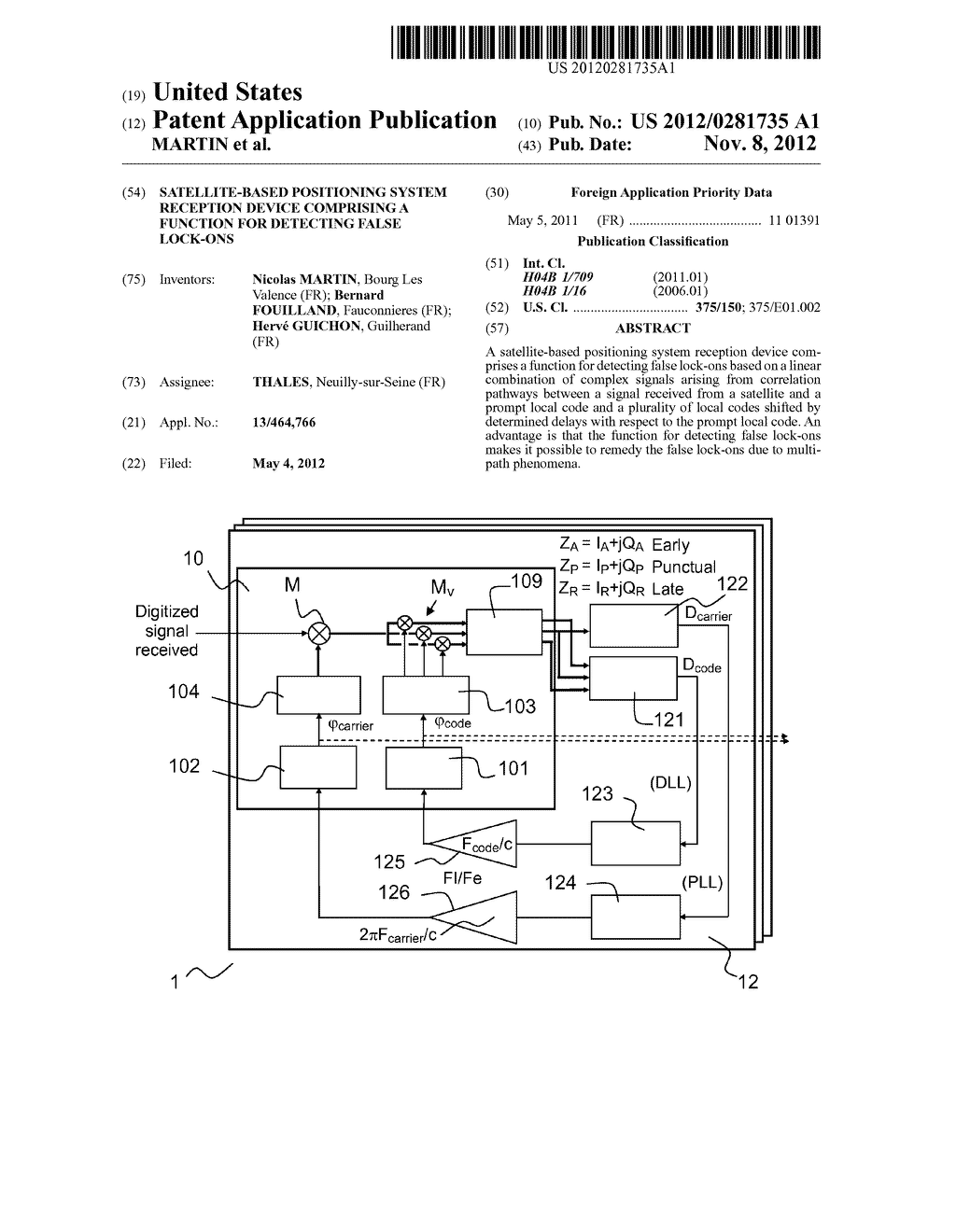 Satellite-Based Positioning System Reception Device Comprising a Function     for Detecting False Lock-Ons - diagram, schematic, and image 01