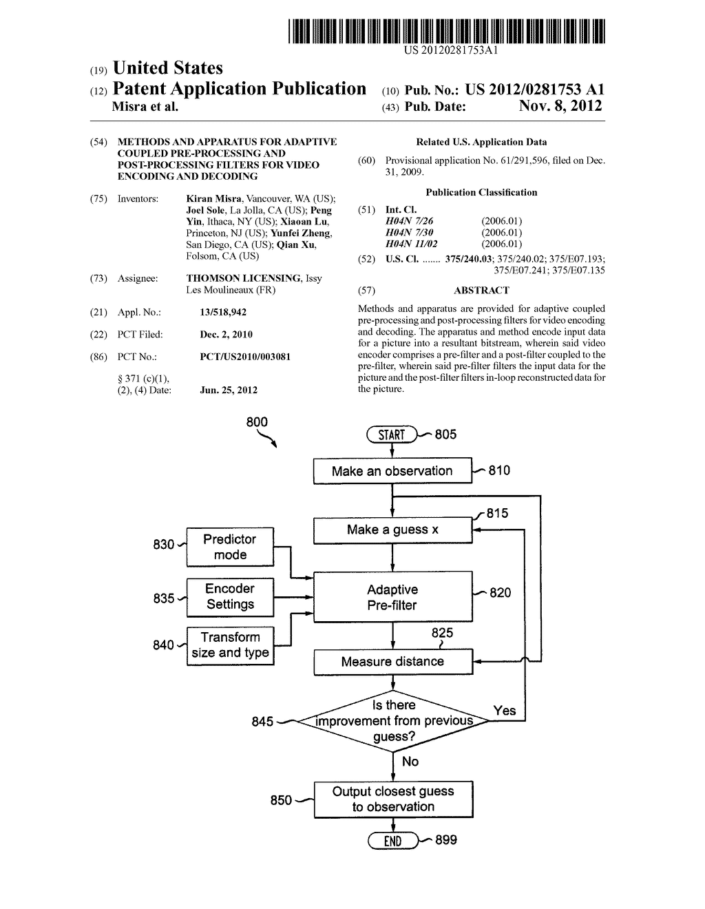 METHODS AND APPARATUS FOR ADAPTIVE COUPLED PRE-PROCESSING AND     POST-PROCESSING FILTERS FOR VIDEO ENCODING AND DECODING - diagram, schematic, and image 01