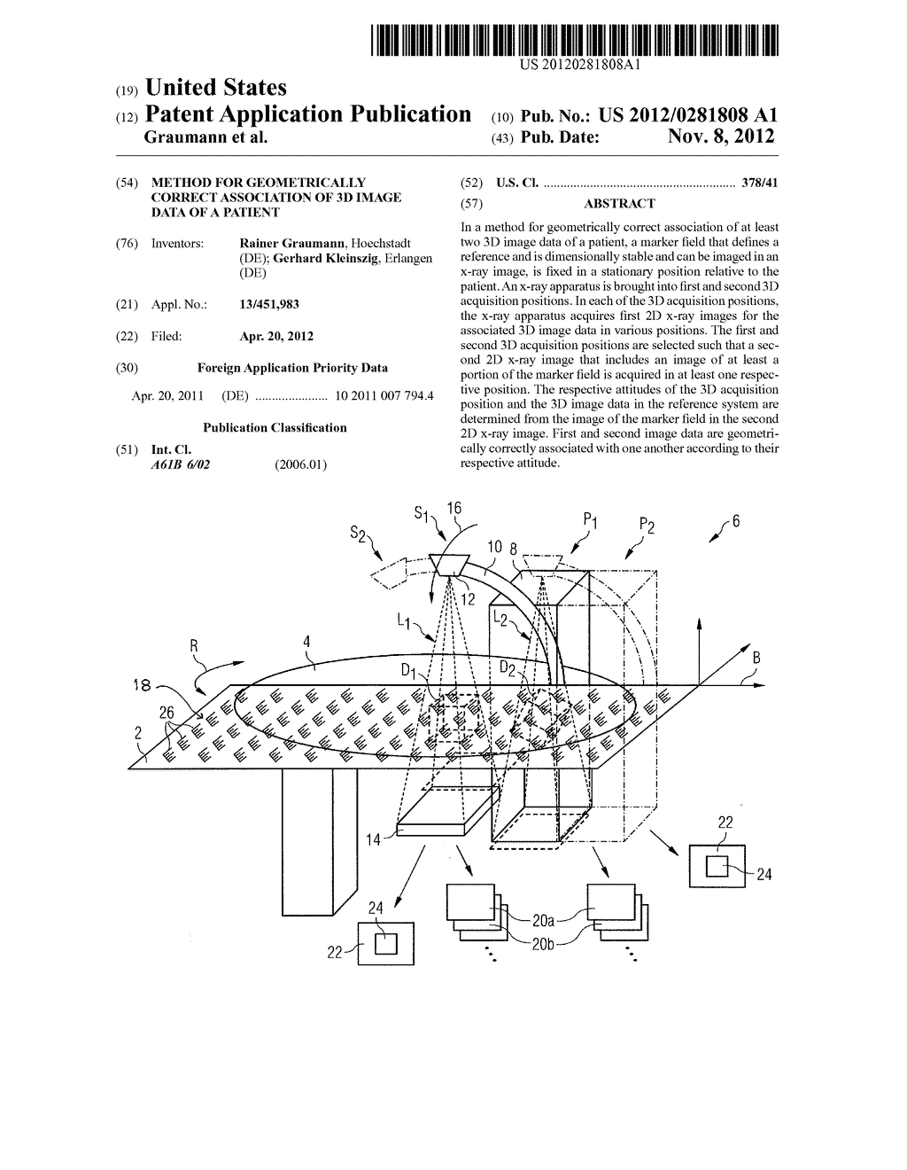 METHOD FOR GEOMETRICALLY CORRECT ASSOCIATION OF 3D IMAGE DATA OF A PATIENT - diagram, schematic, and image 01