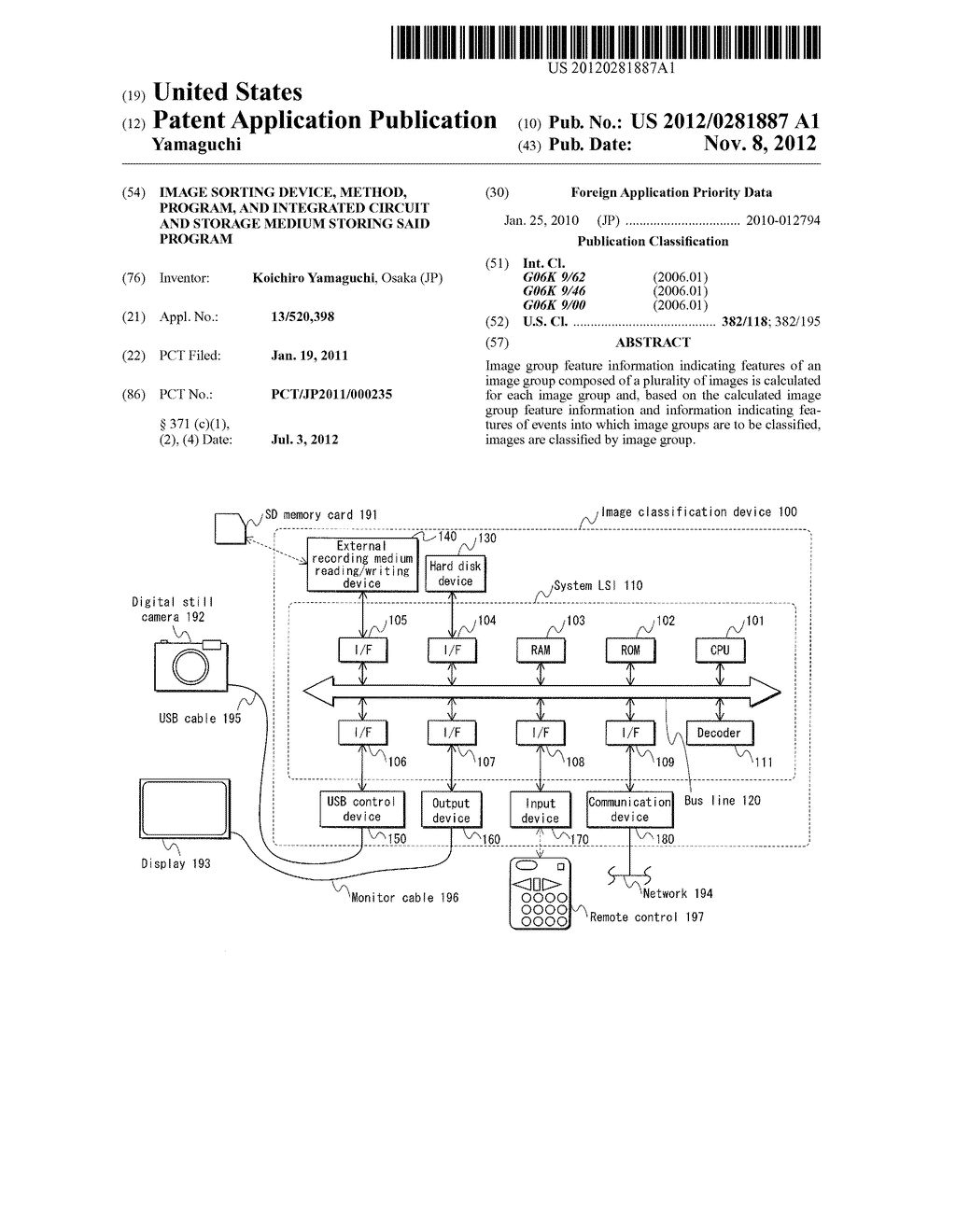 IMAGE SORTING DEVICE, METHOD, PROGRAM, AND INTEGRATED CIRCUIT AND STORAGE     MEDIUM STORING SAID PROGRAM - diagram, schematic, and image 01