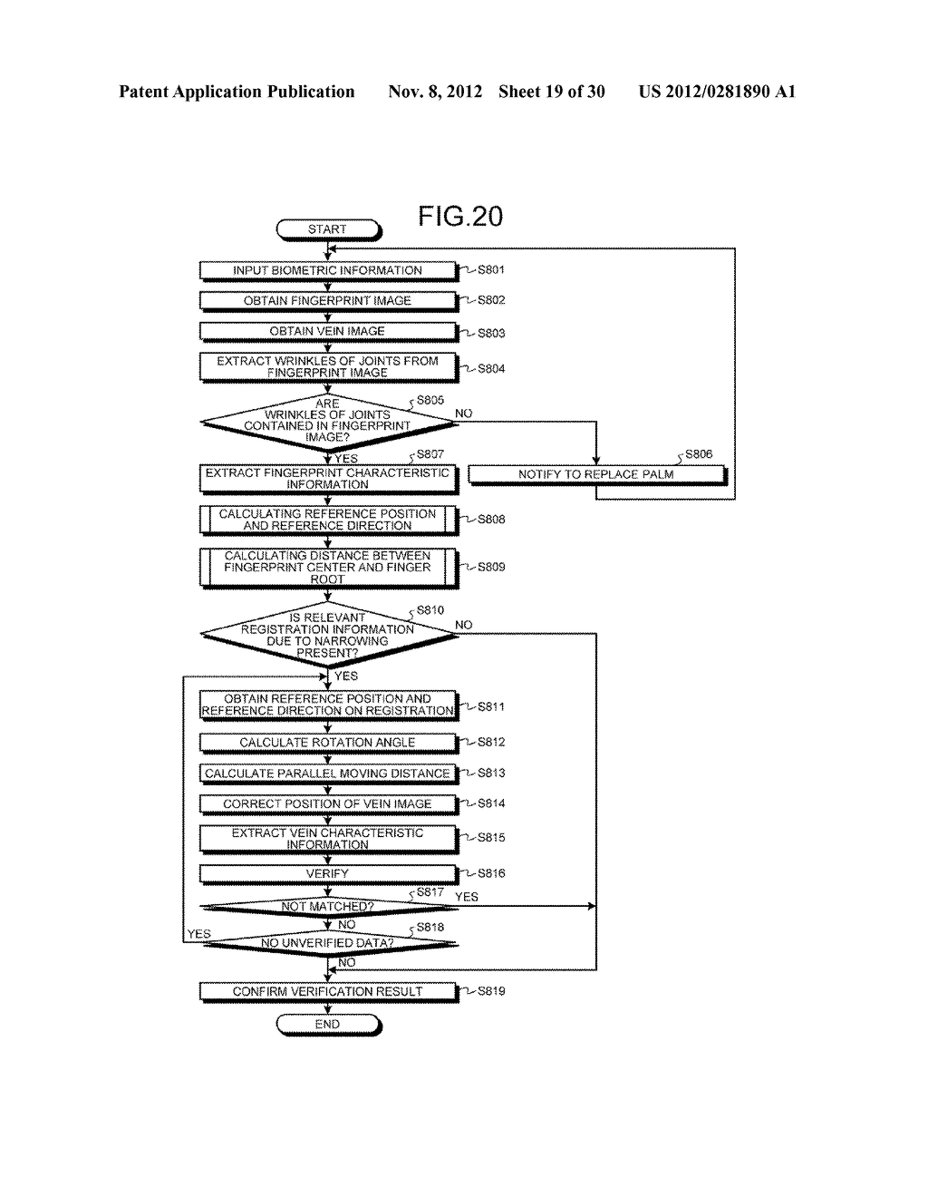 BIOMETRIC AUTHENTICATION DEVICE, BIOMETRIC INFORMATION PROCESSING DEVICE,     BIOMETRIC AUTHENTICATION SYSTEM, BIOMETRIC AUTHENTICATION SERVER,     BIOMETRIC AUTHENTICATION CLIENT, AND BIOMETRIC AUTHENTICATION DEVICE     CONTROLLING METHOD - diagram, schematic, and image 20