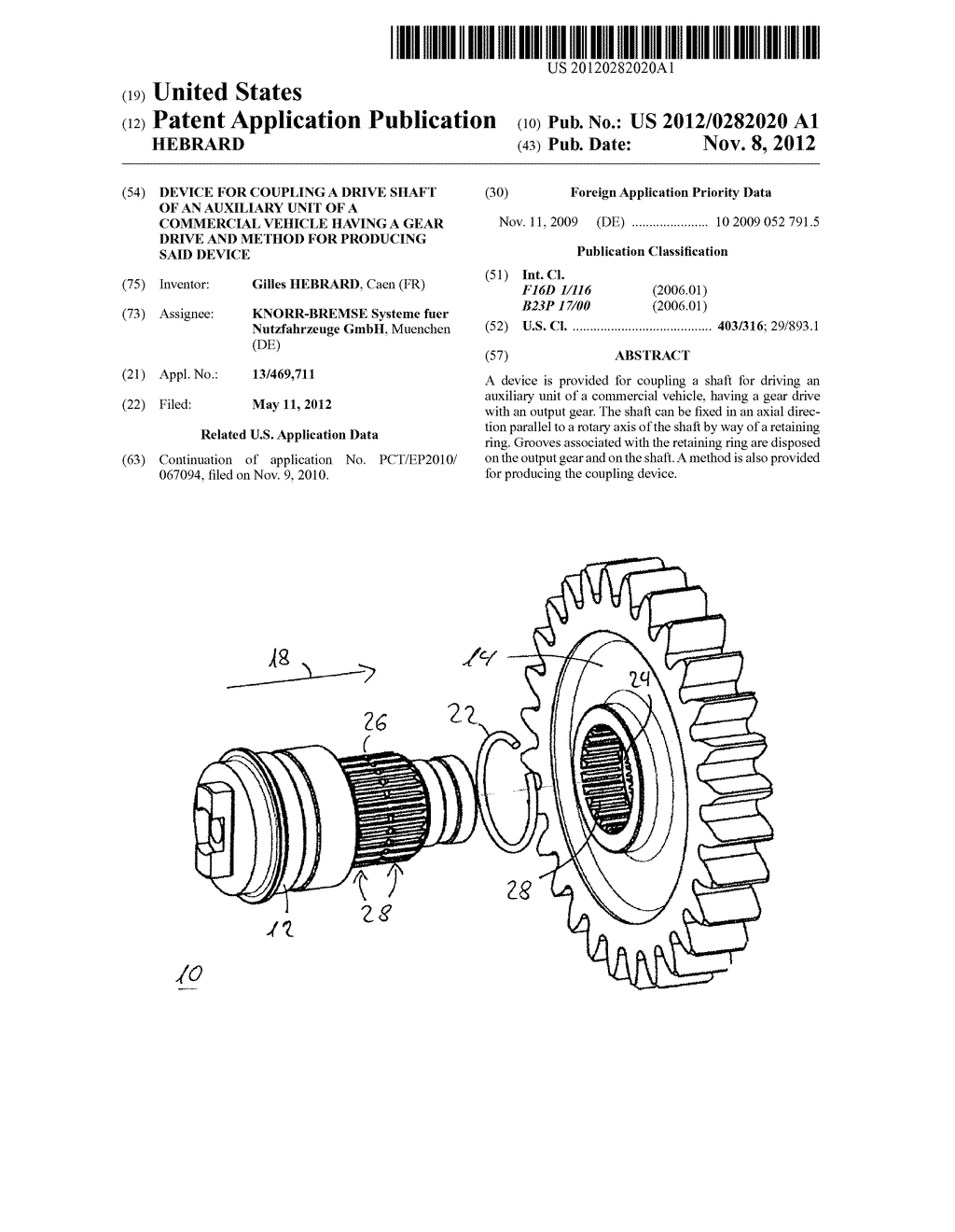 Device for Coupling a Drive Shaft of an Auxiliary Unit of a Commercial     Vehicle Having a Gear Drive and Method for Producing Said Device - diagram, schematic, and image 01