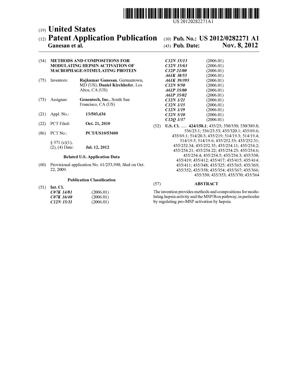 METHODS AND COMPOSITIONS FOR MODULATING HEPSIN ACTIVATION OF     MACROPHAGE-STIMULATING PROTEIN - diagram, schematic, and image 01