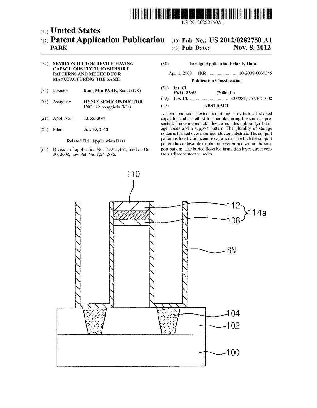 SEMICONDUCTOR DEVICE HAVING CAPACITORS FIXED TO SUPPORT PATTERNS AND     METHOD FOR MANUFACTURING THE SAME - diagram, schematic, and image 01