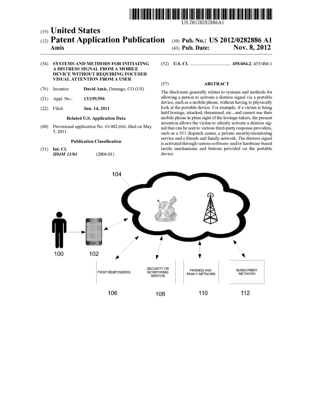 SYSTEMS AND METHODS FOR INITIATING A DISTRESS SIGNAL FROM A MOBILE DEVICE     WITHOUT REQUIRING FOCUSED VISUAL ATTENTION FROM A USER - diagram, schematic, and image 01