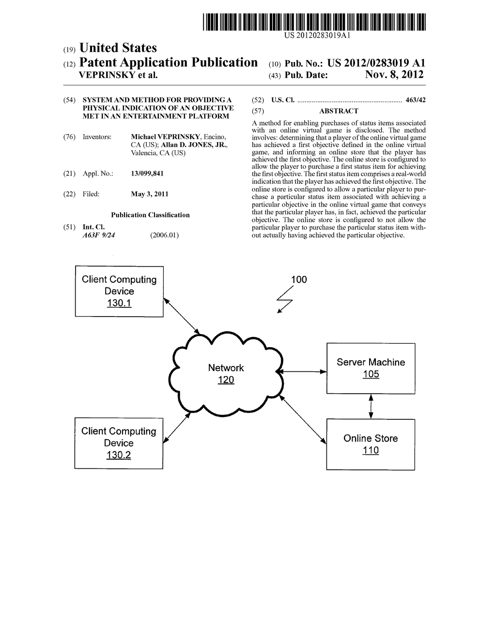 SYSTEM AND METHOD FOR PROVIDING A PHYSICAL INDICATION OF AN OBJECTIVE MET     IN AN ENTERTAINMENT PLATFORM - diagram, schematic, and image 01